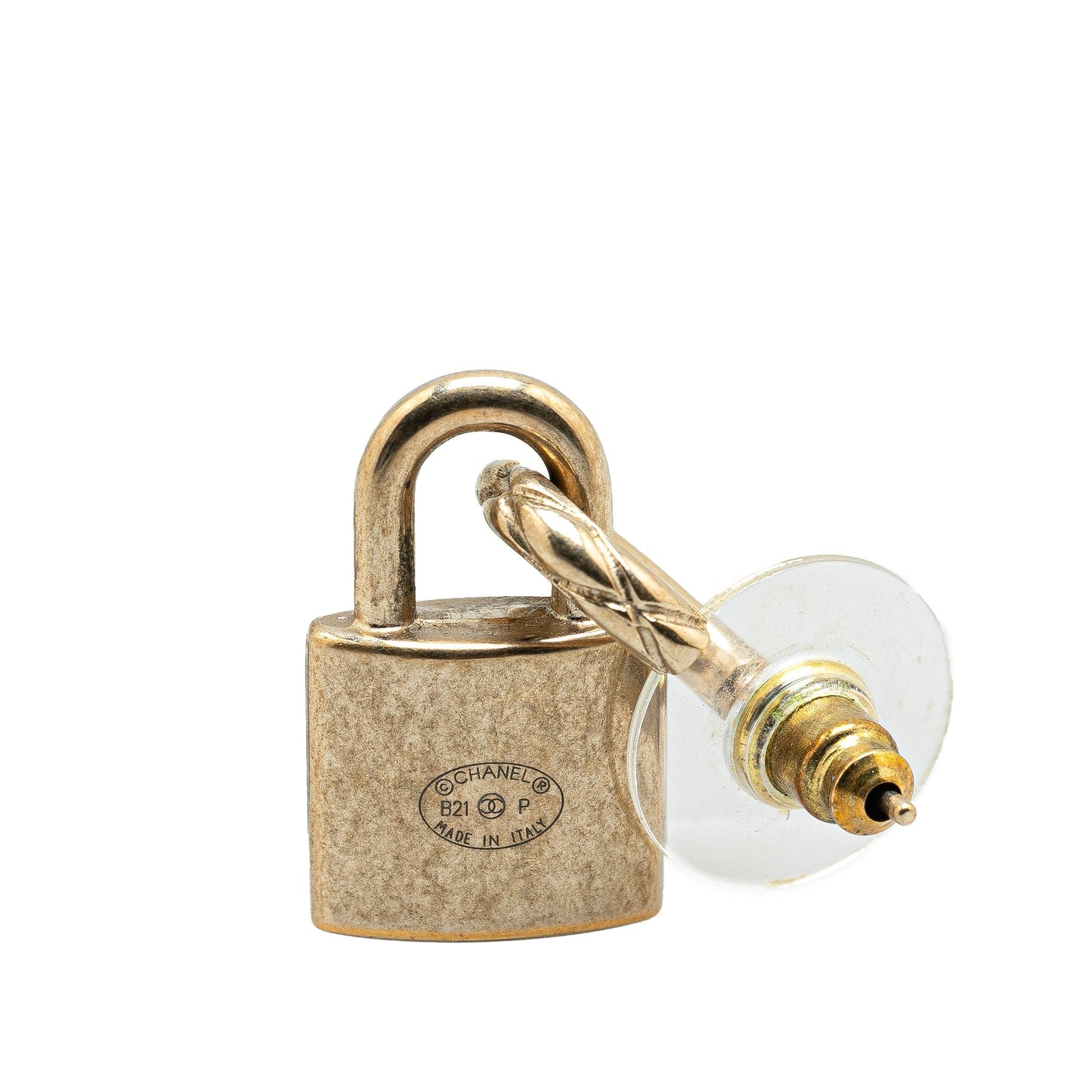 Gold Chanel Gold Plated CC Padlock Drop Push Back Earrings