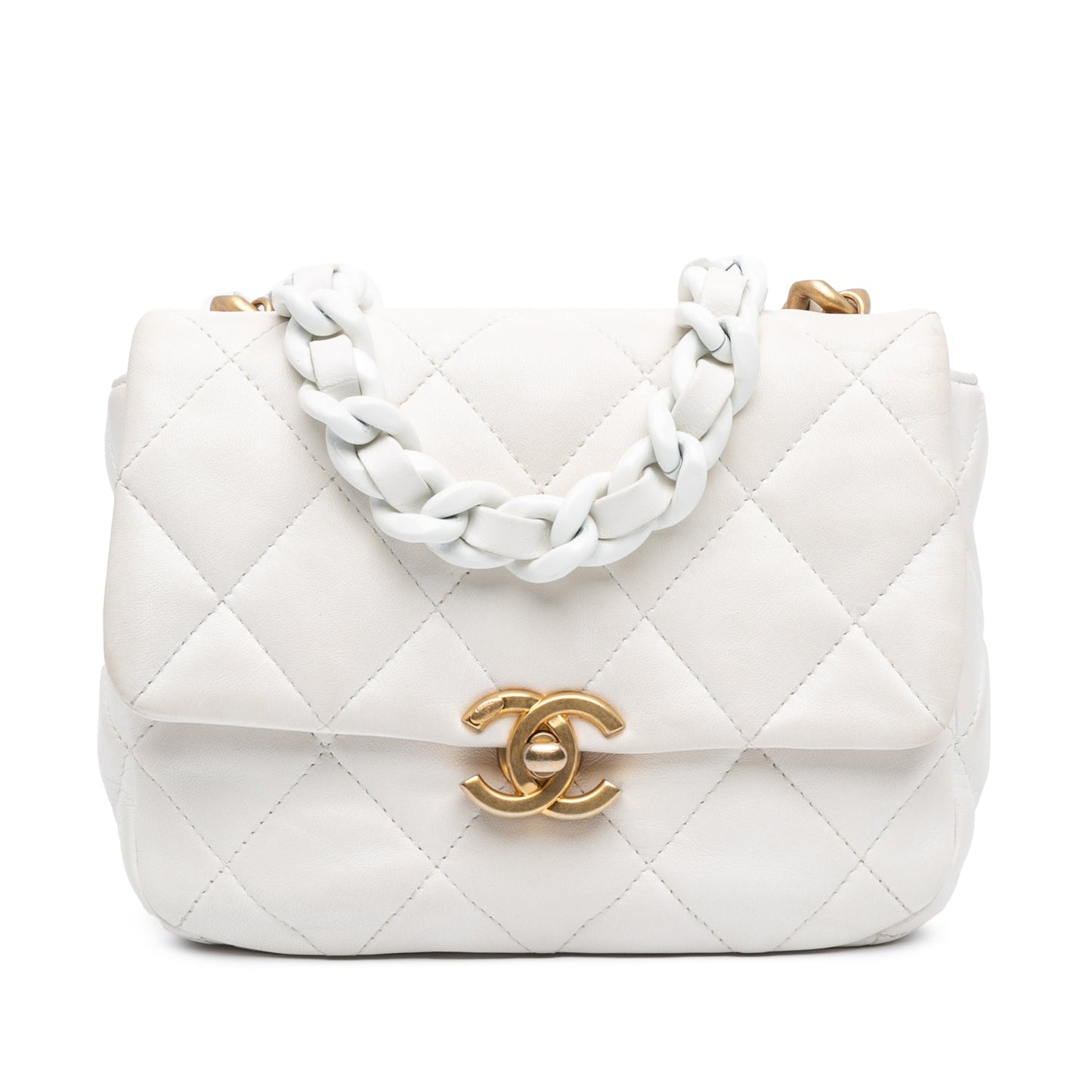Chanel Sac Mini Quilted Lambskin Lacquered Chain Flap