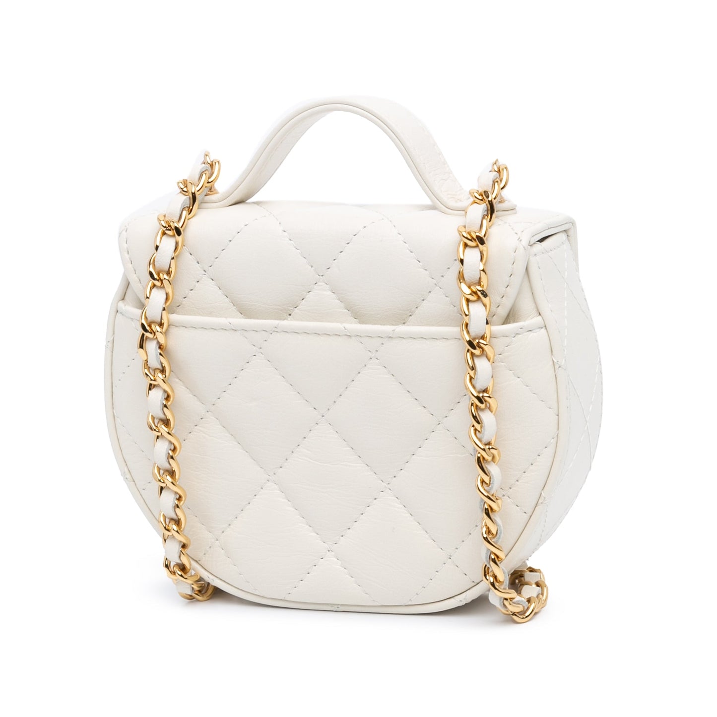 Chanel Sac Mini CC Quilted Aged Calfskin Top Handle Clutch with Chain