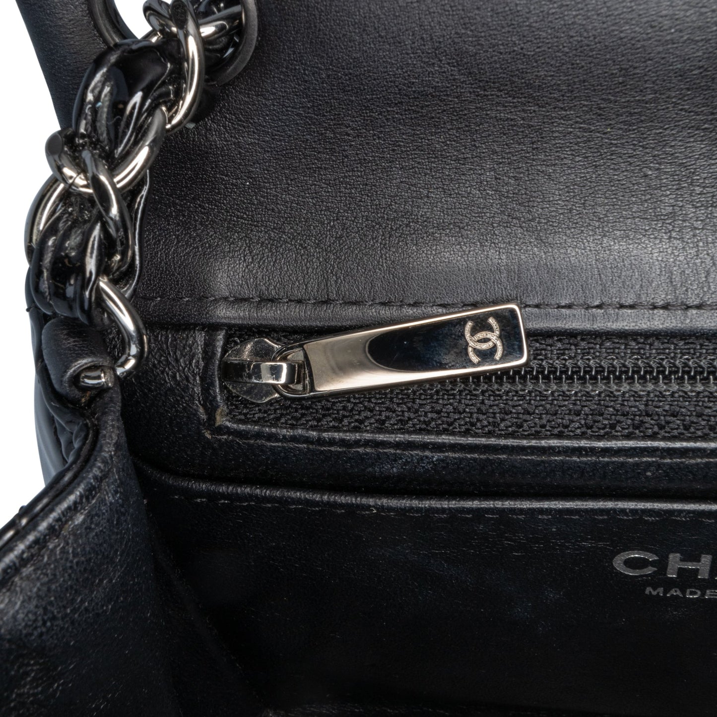 Black Chanel Mini Square Classic Patent Single Flap Crossbody Bag