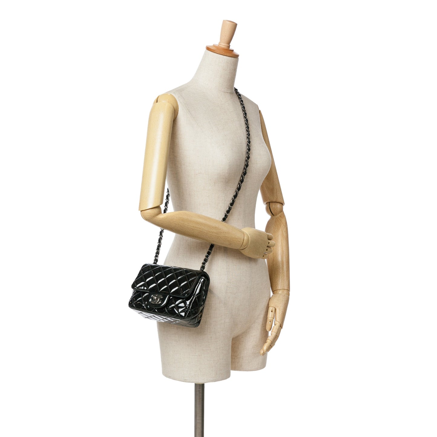 Black Chanel Mini Square Classic Patent Single Flap Crossbody Bag