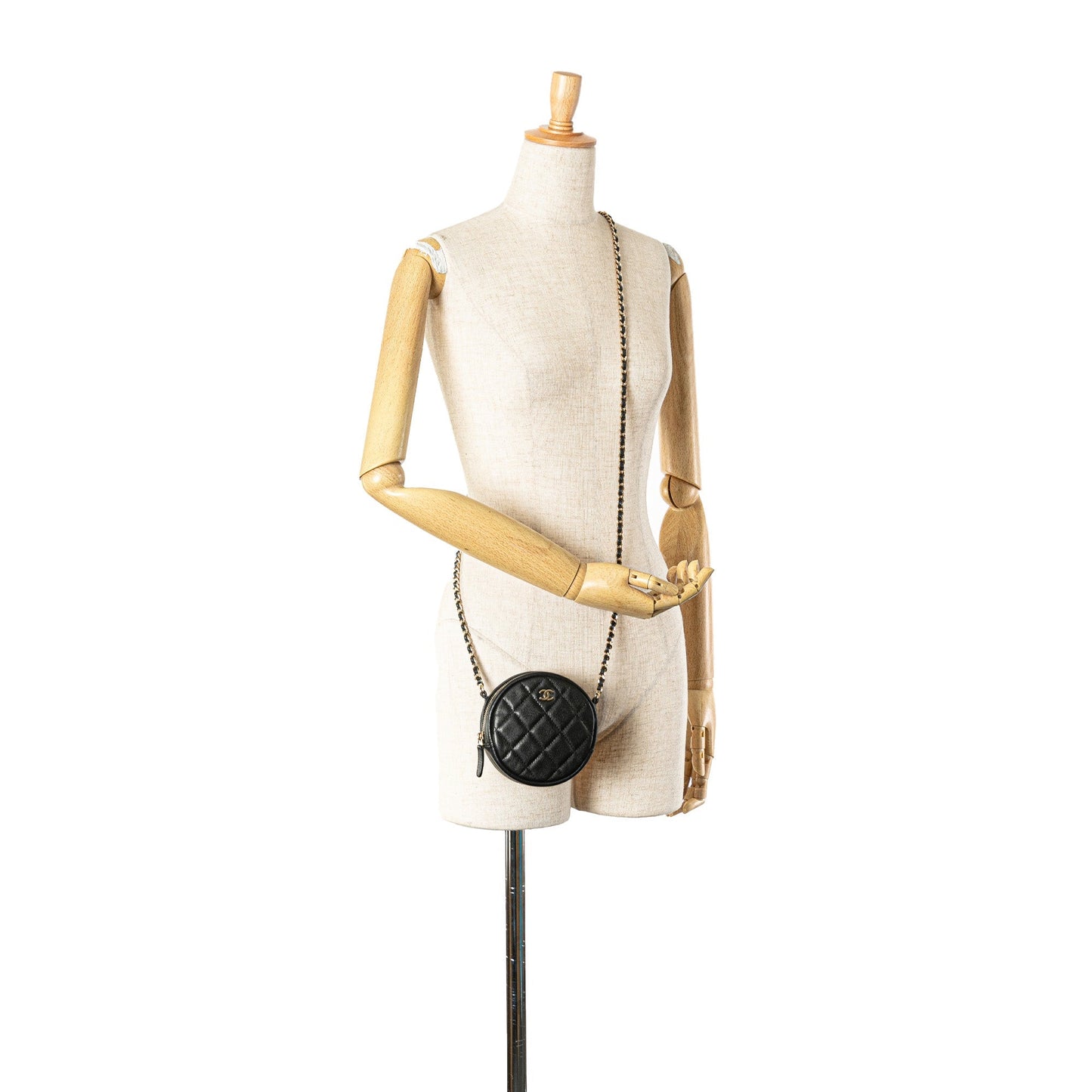 Black Chanel CC Quilted Caviar Round Clutch With Chain Crossbody Bag