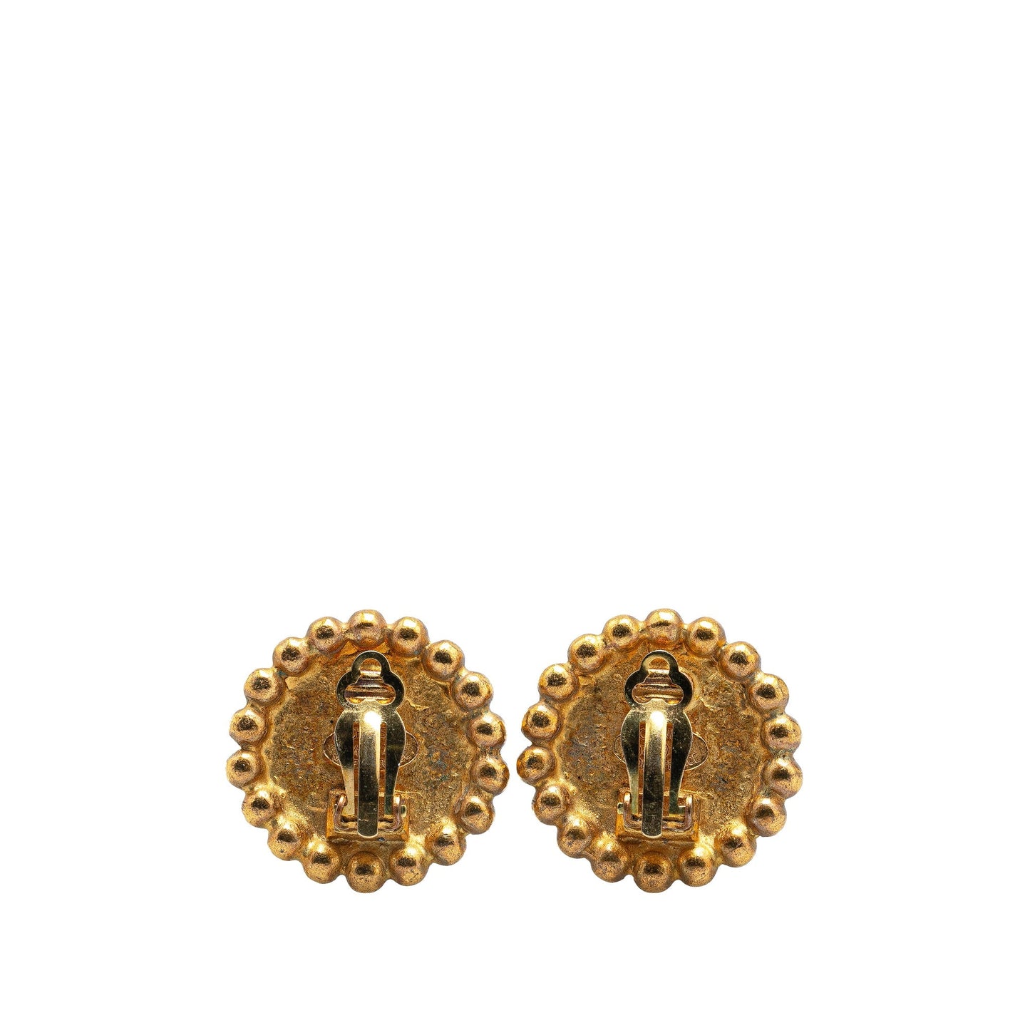 Gold Chanel Gold Plated CC Button Clip On Earrings
