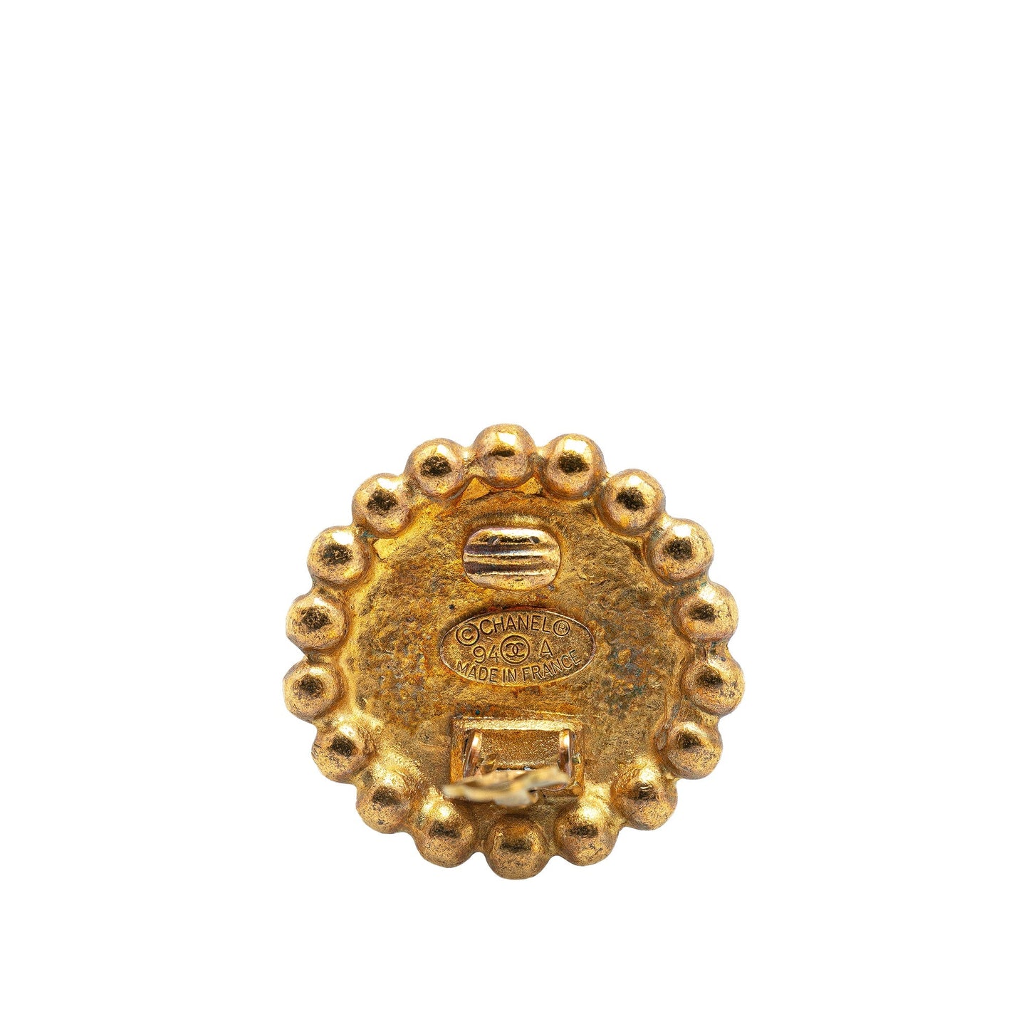Gold Chanel Gold Plated CC Button Clip On Earrings