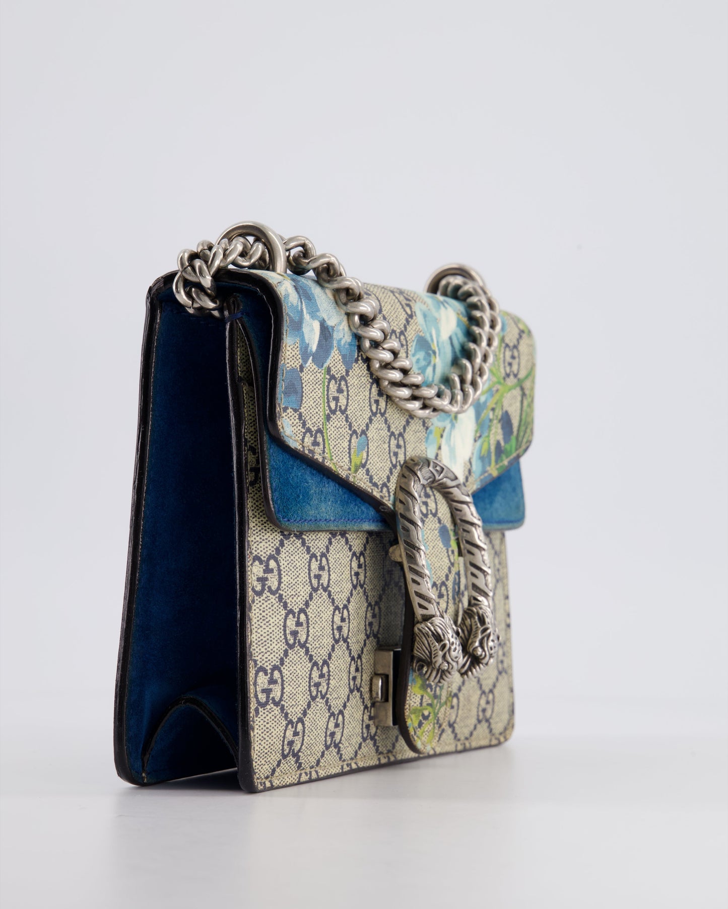 Gucci Brown and Blue Floral Canvas Mini Supreme Dionysus Crossbody Bag With Ruthenium Hardware