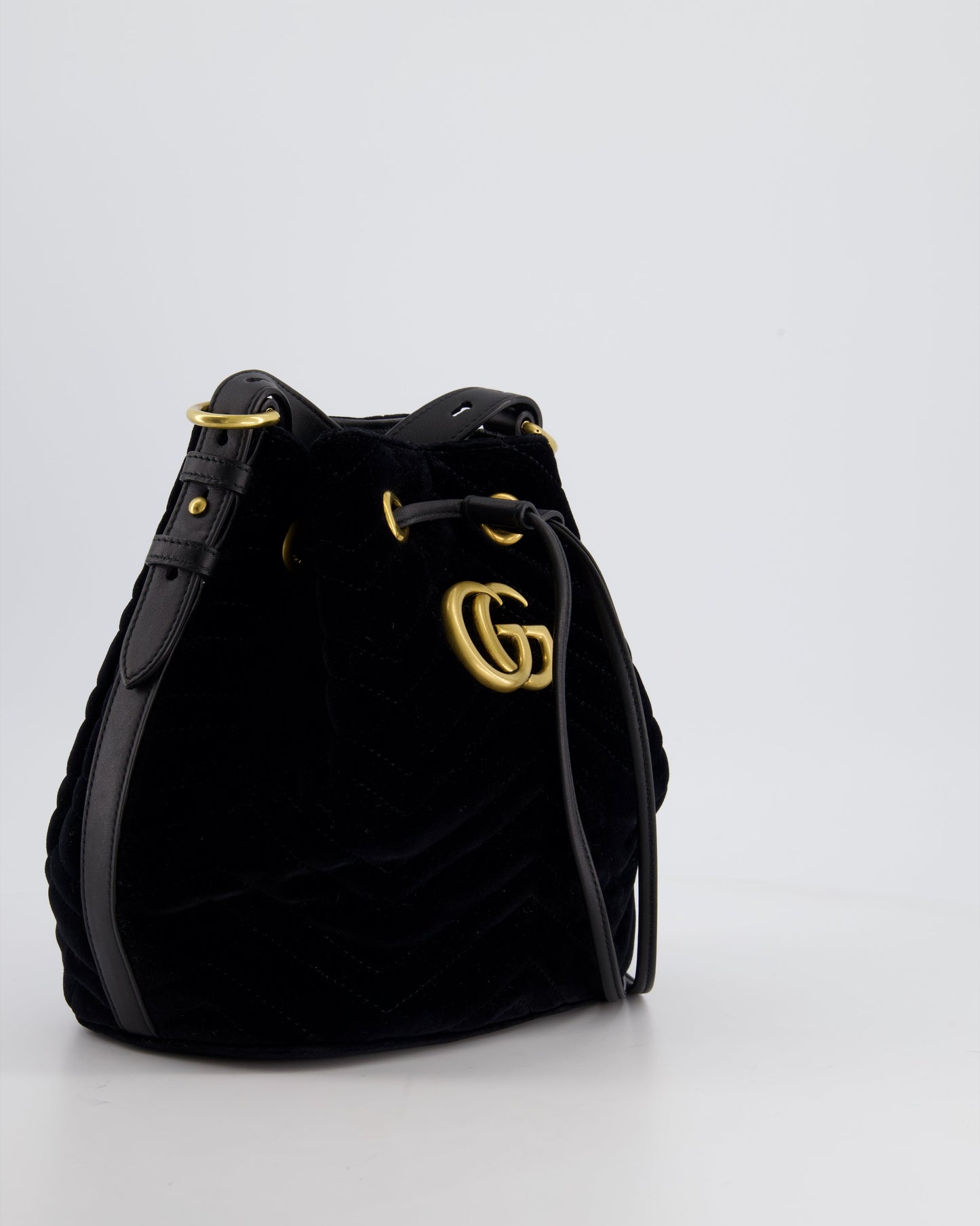 Gucci Black Velvet GG Marmont Bucket Bag with Gold Hardware
