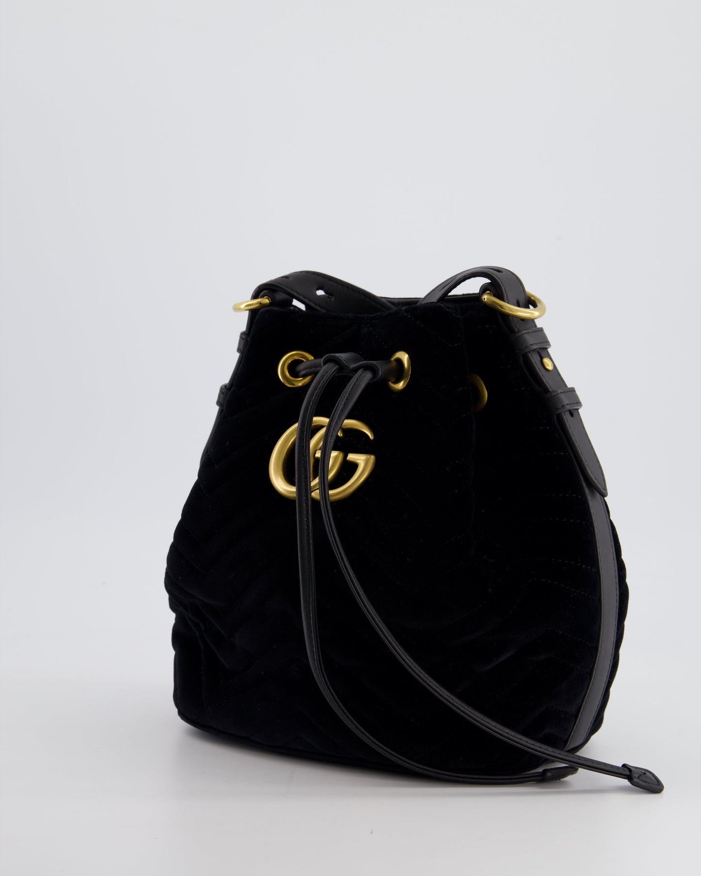 Gucci Black Velvet GG Marmont Bucket Bag with Gold Hardware