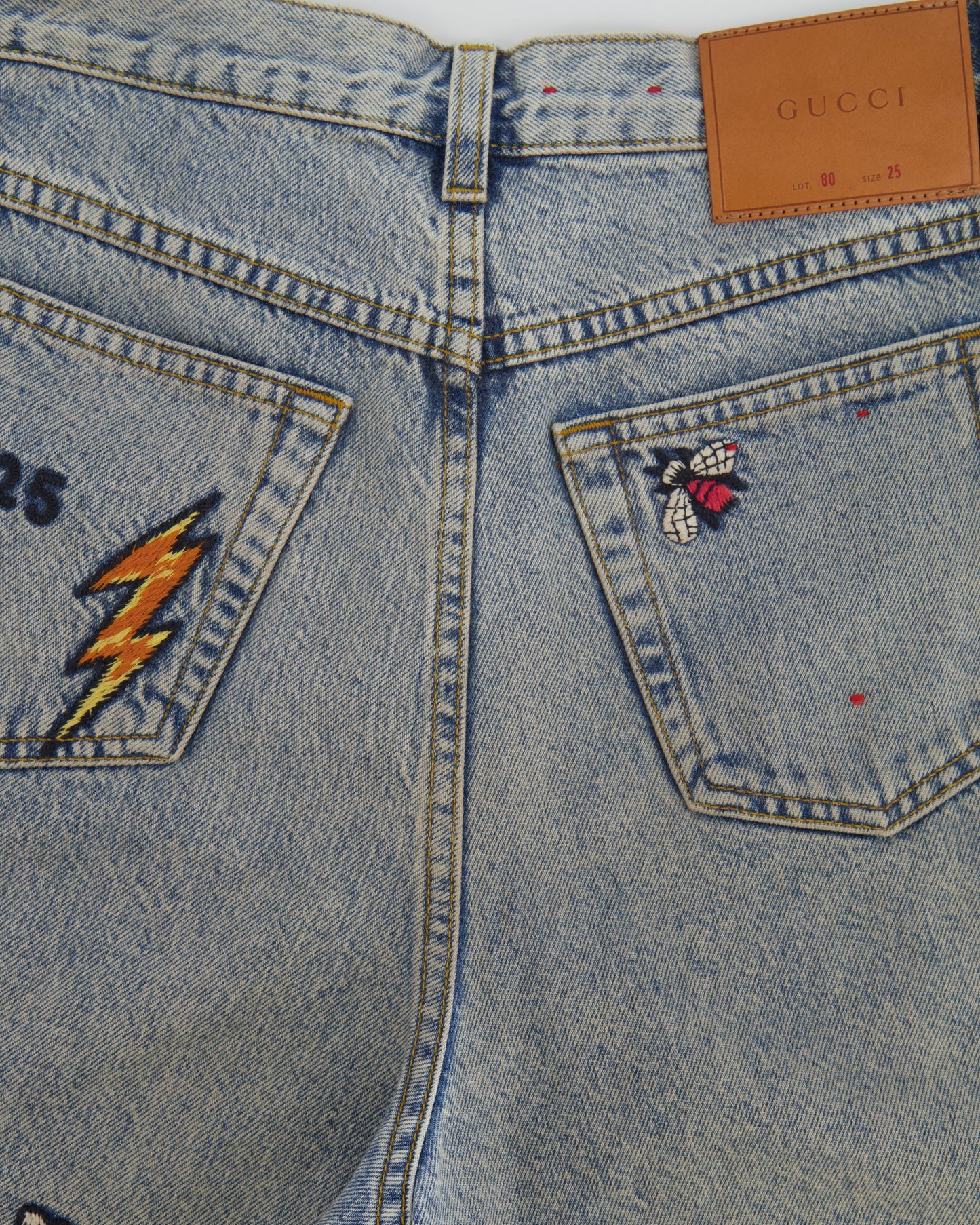 Gucci Blue Straight Loved Jeans with Multicolour Embroideries Size 25 (UK 6)