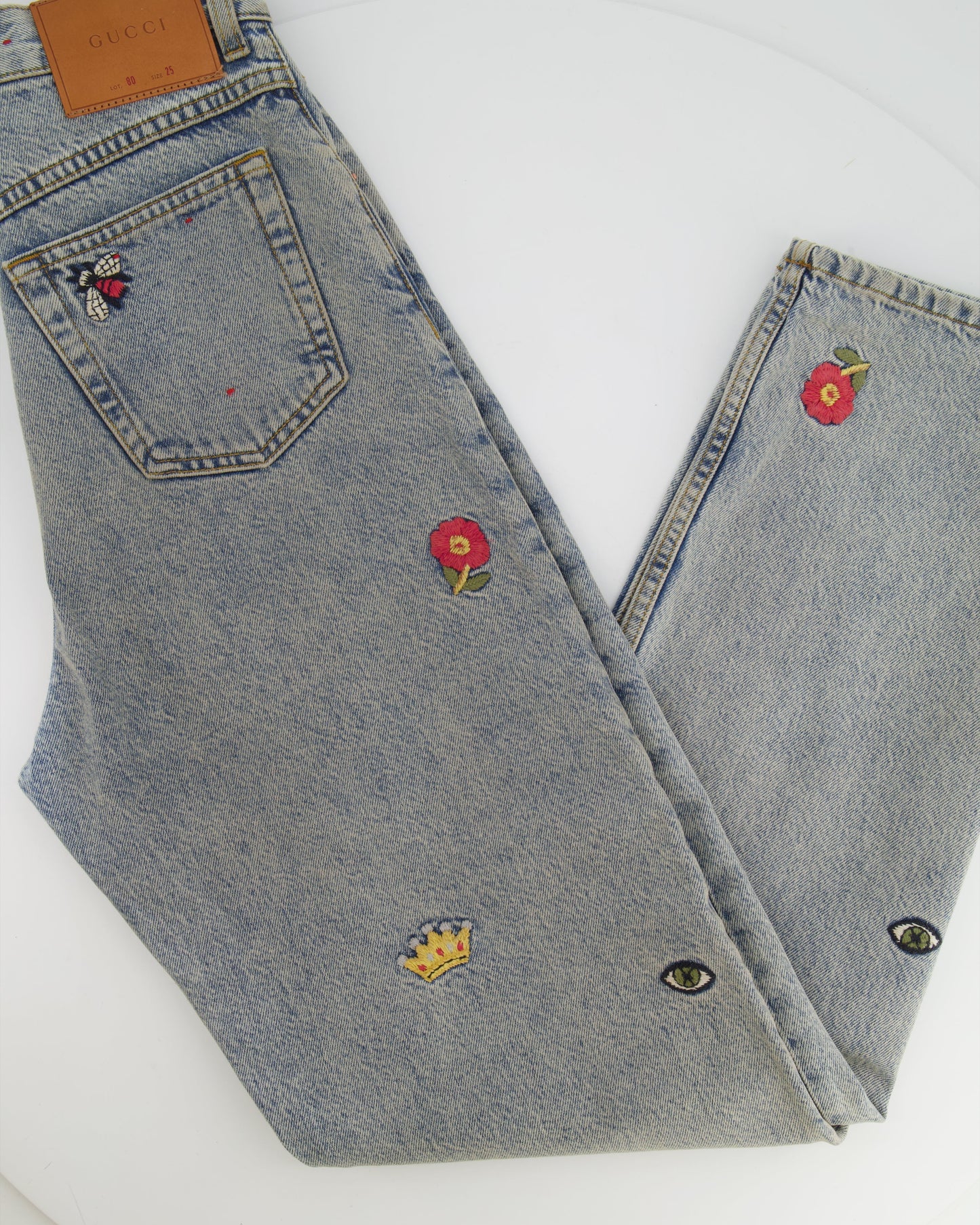 Gucci Blue Straight Loved Jeans with Multicolour Embroideries Size 25 (UK 6)