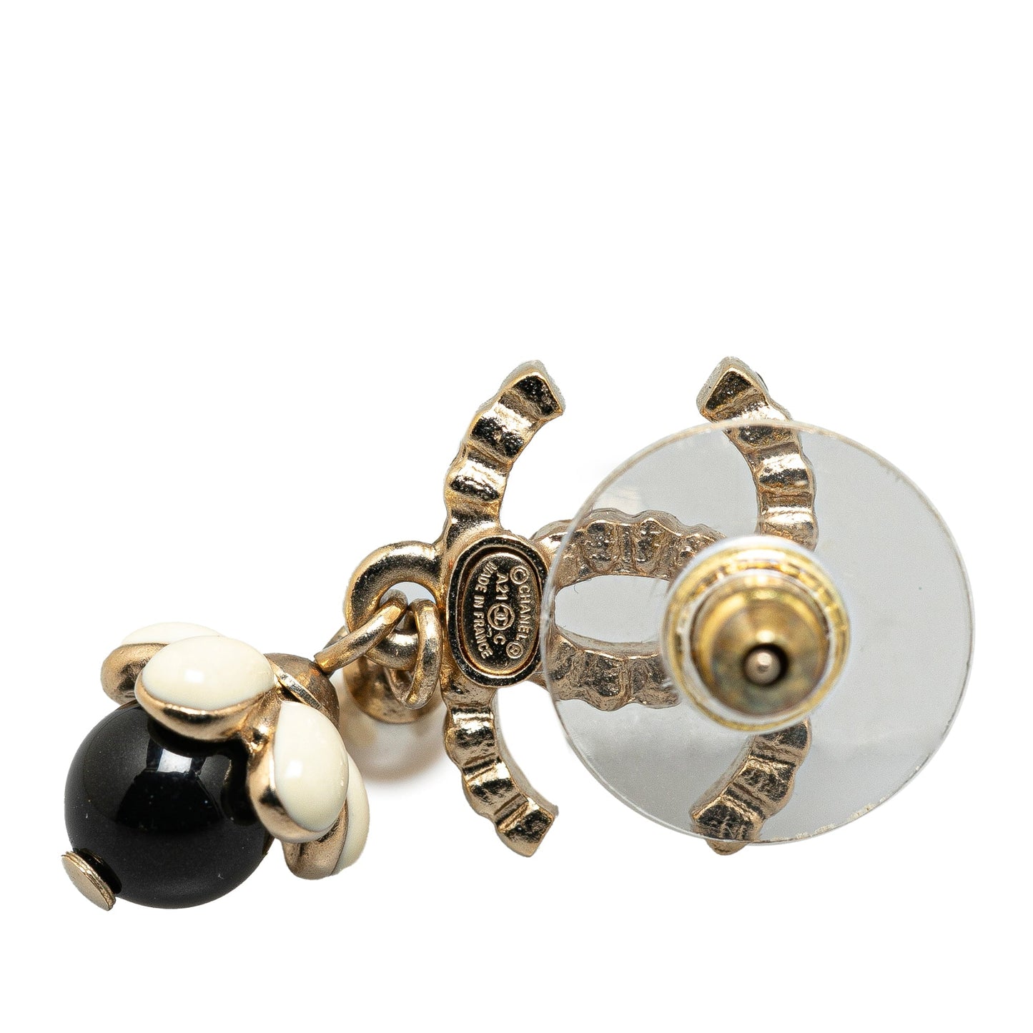 Gold Chanel Gold Plated Rhinestones Pearl CC Drop Push Back Earrings