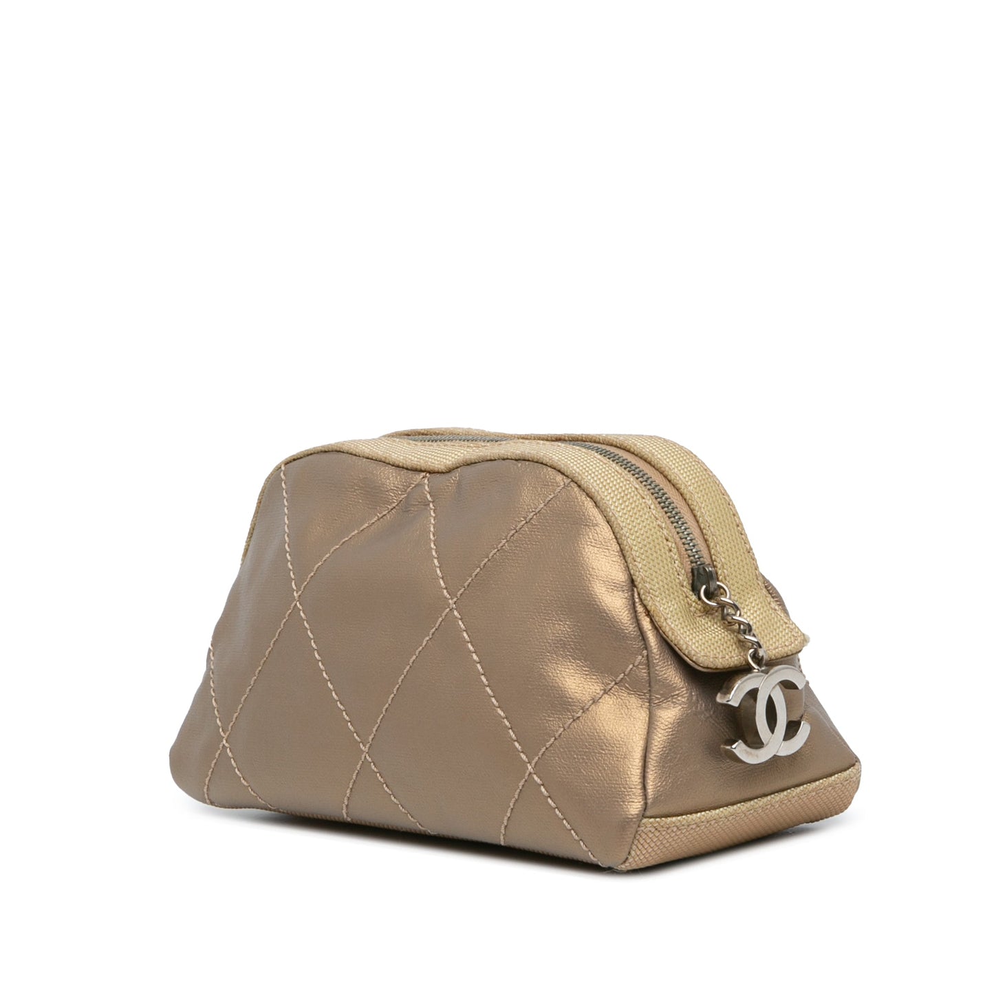 Chanel Sac Paris Biarritz Quilted Metallic Coated Canvas Cosmetic Pouch