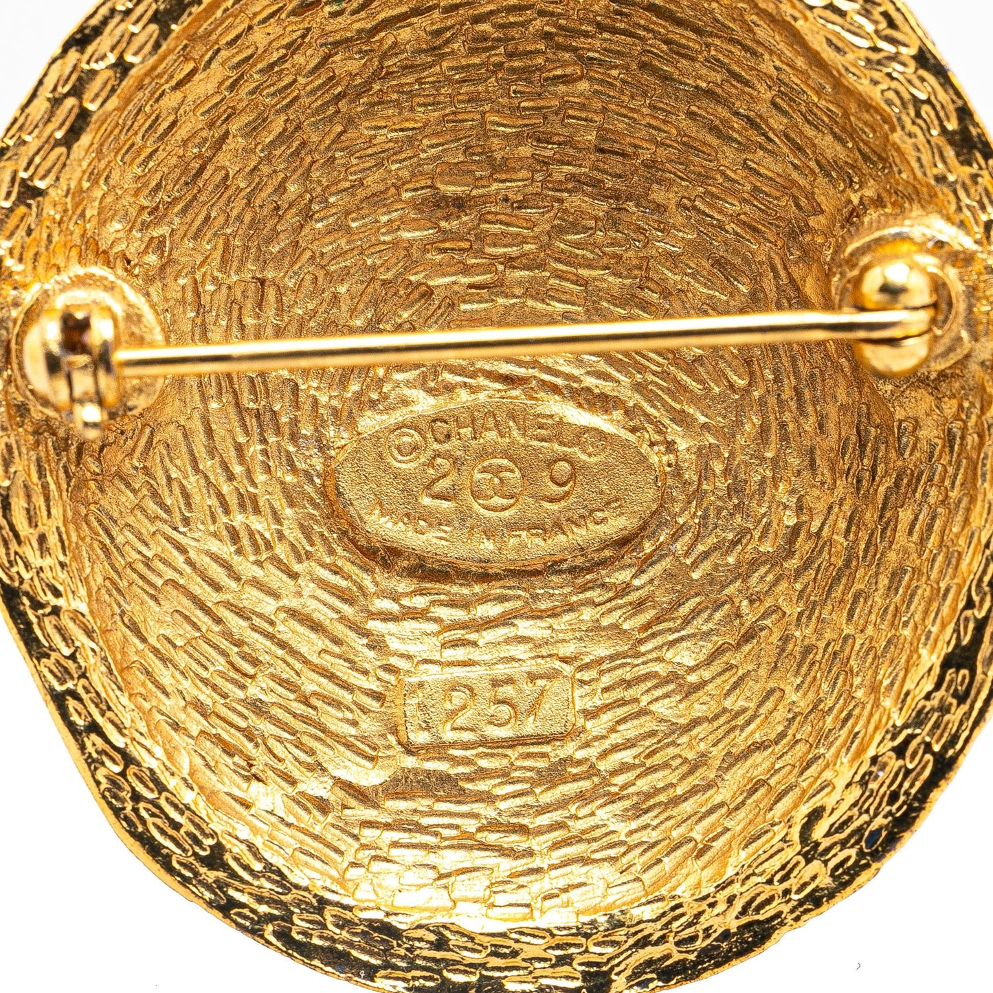 Gold Chanel Gold Plated CC Round Brooch