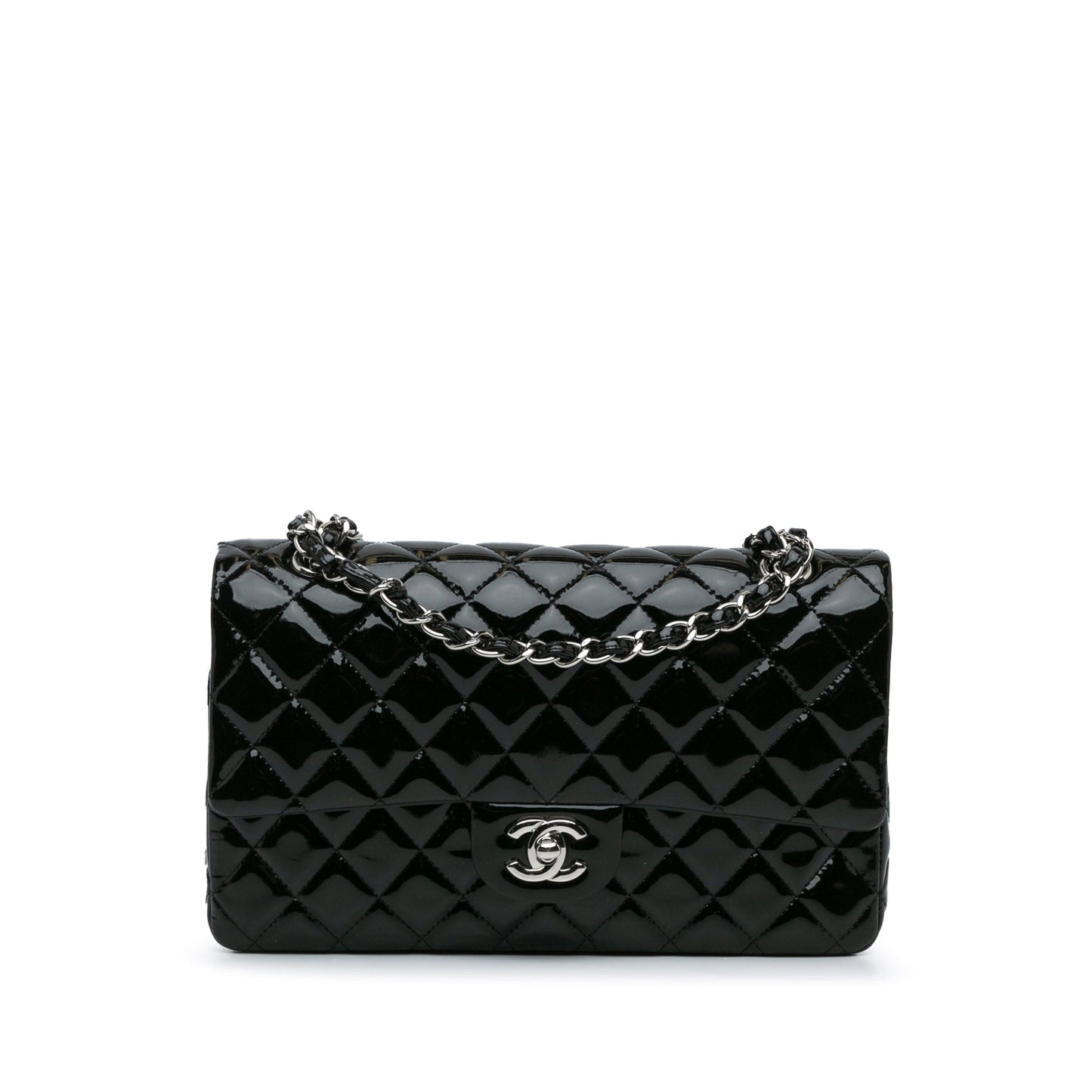 Black Chanel Medium Classic Patent Double Flap Shoulder Bag