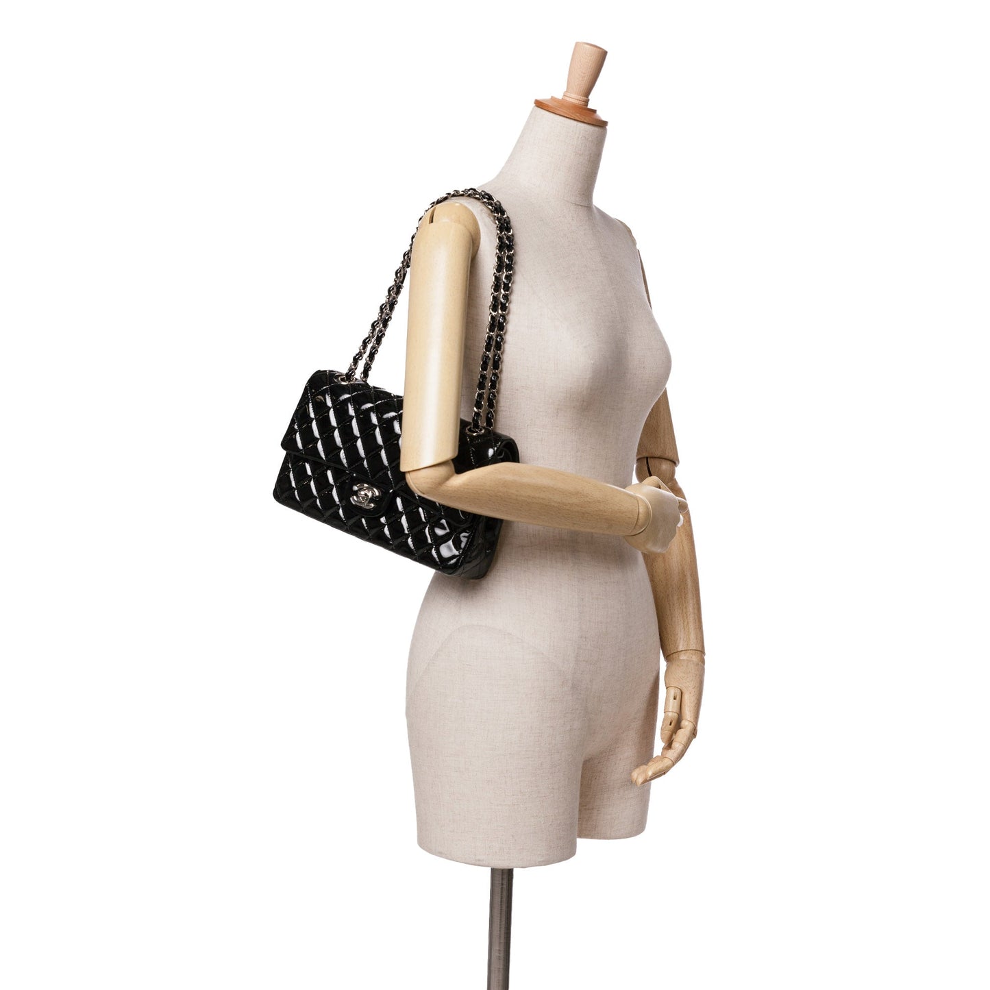 Black Chanel Medium Classic Patent Double Flap Shoulder Bag