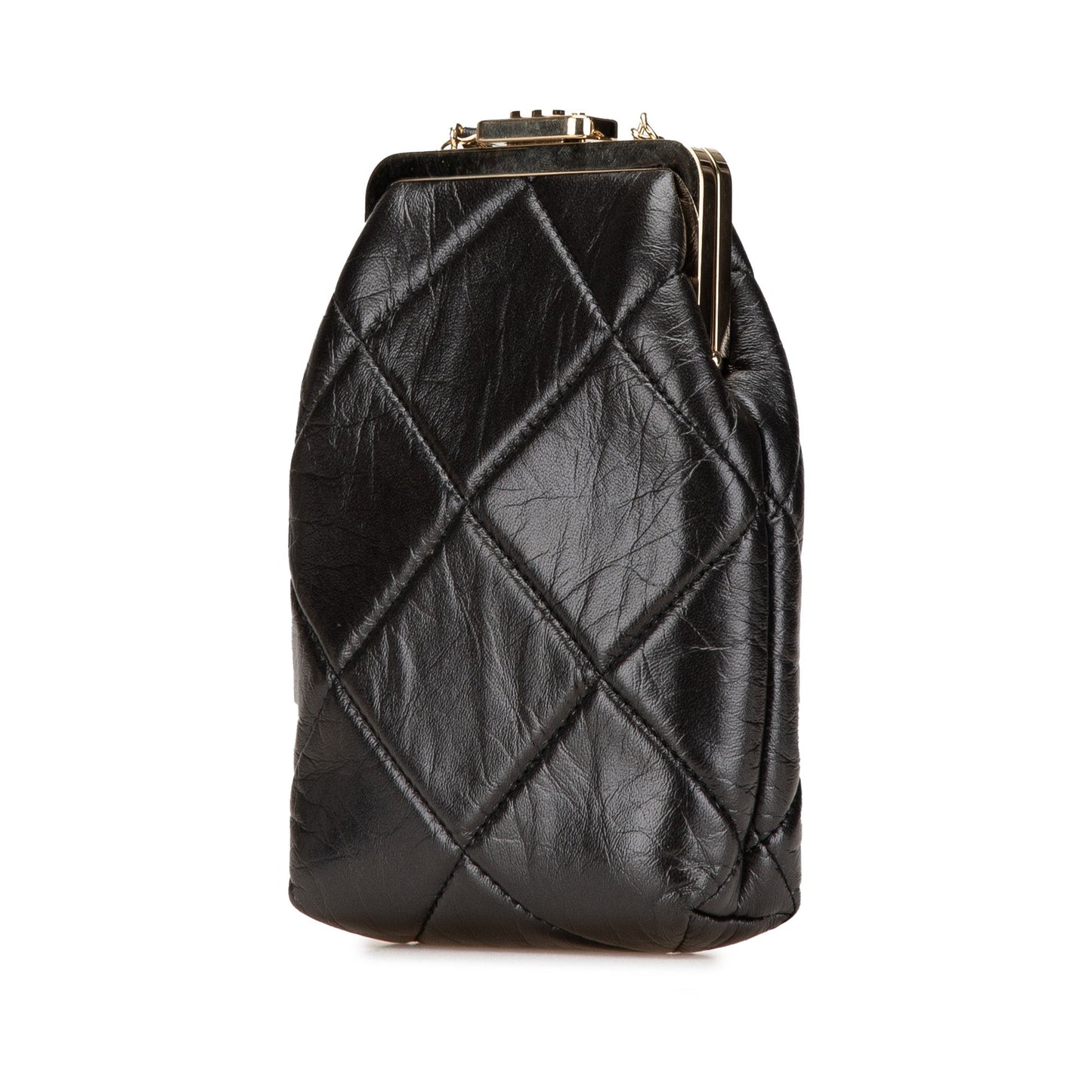 Black Chanel Small CC Quilted Lambskin Kisslock Frame Clutch Crossbody Bag