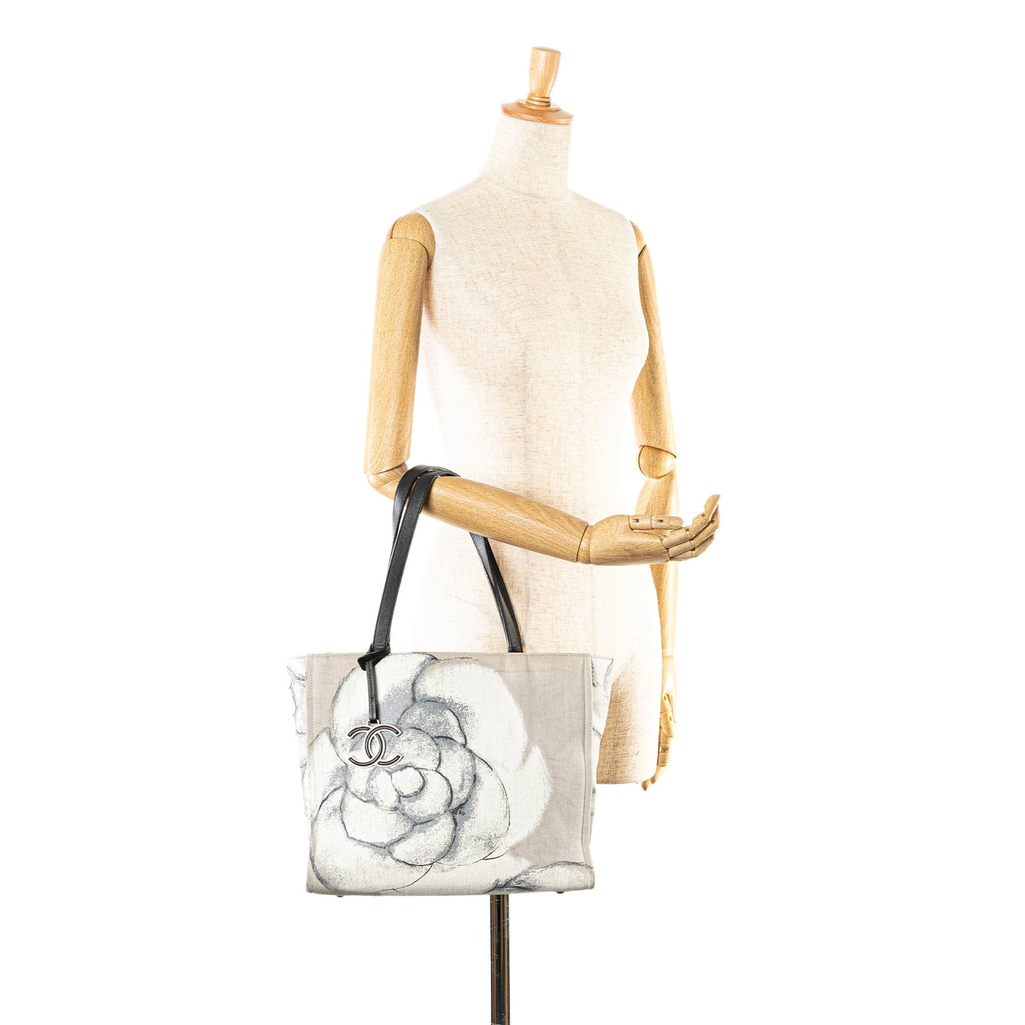 Gray Chanel Camellia Printed Canvas Shopper Tote