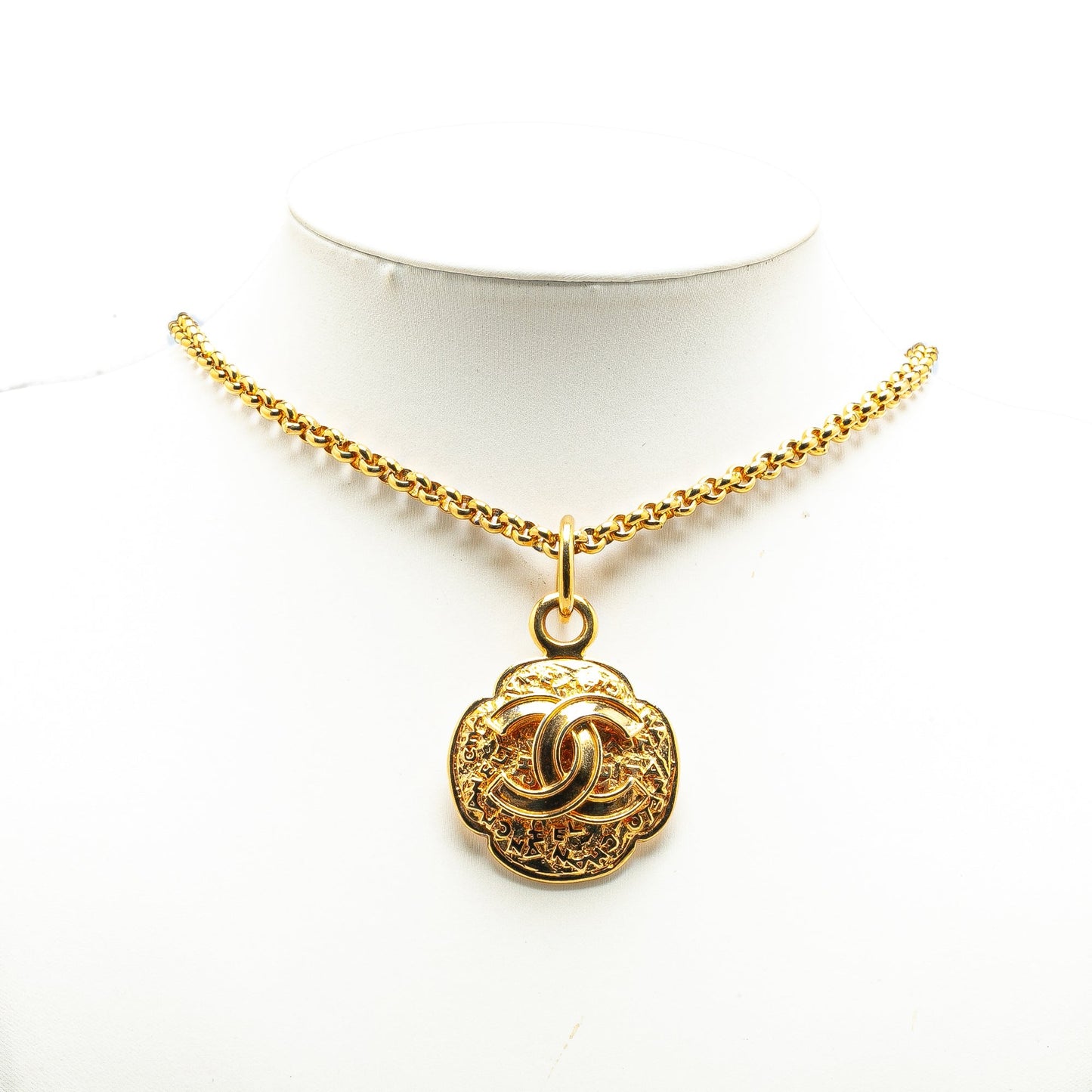 Gold Chanel Gold Plated CC Medallion Pendant Necklace