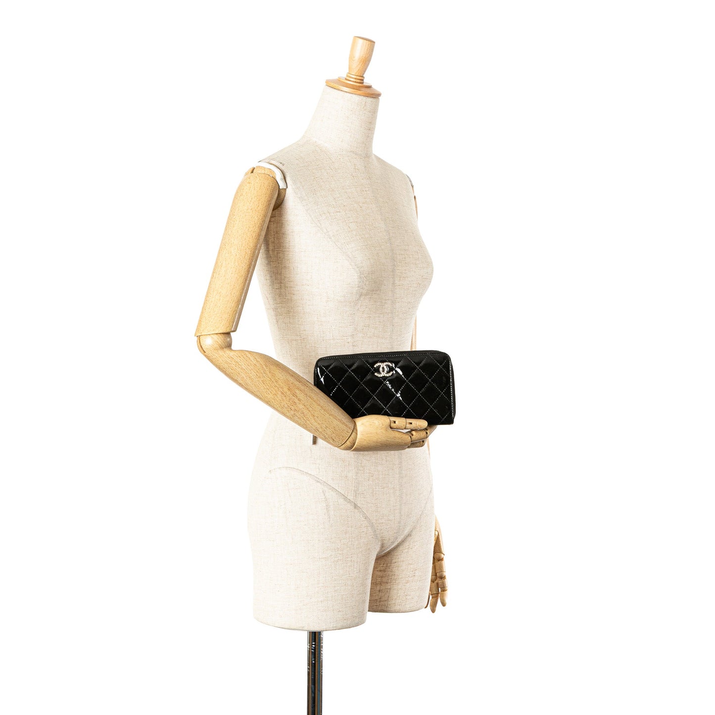 Black Chanel Quilted Patent Brilliant Zip Around Wallet