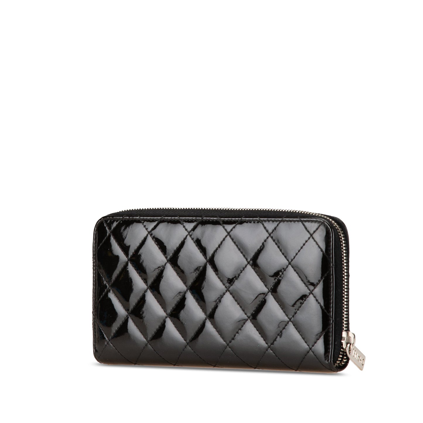 Black Chanel Quilted Patent Brilliant Zip Around Wallet