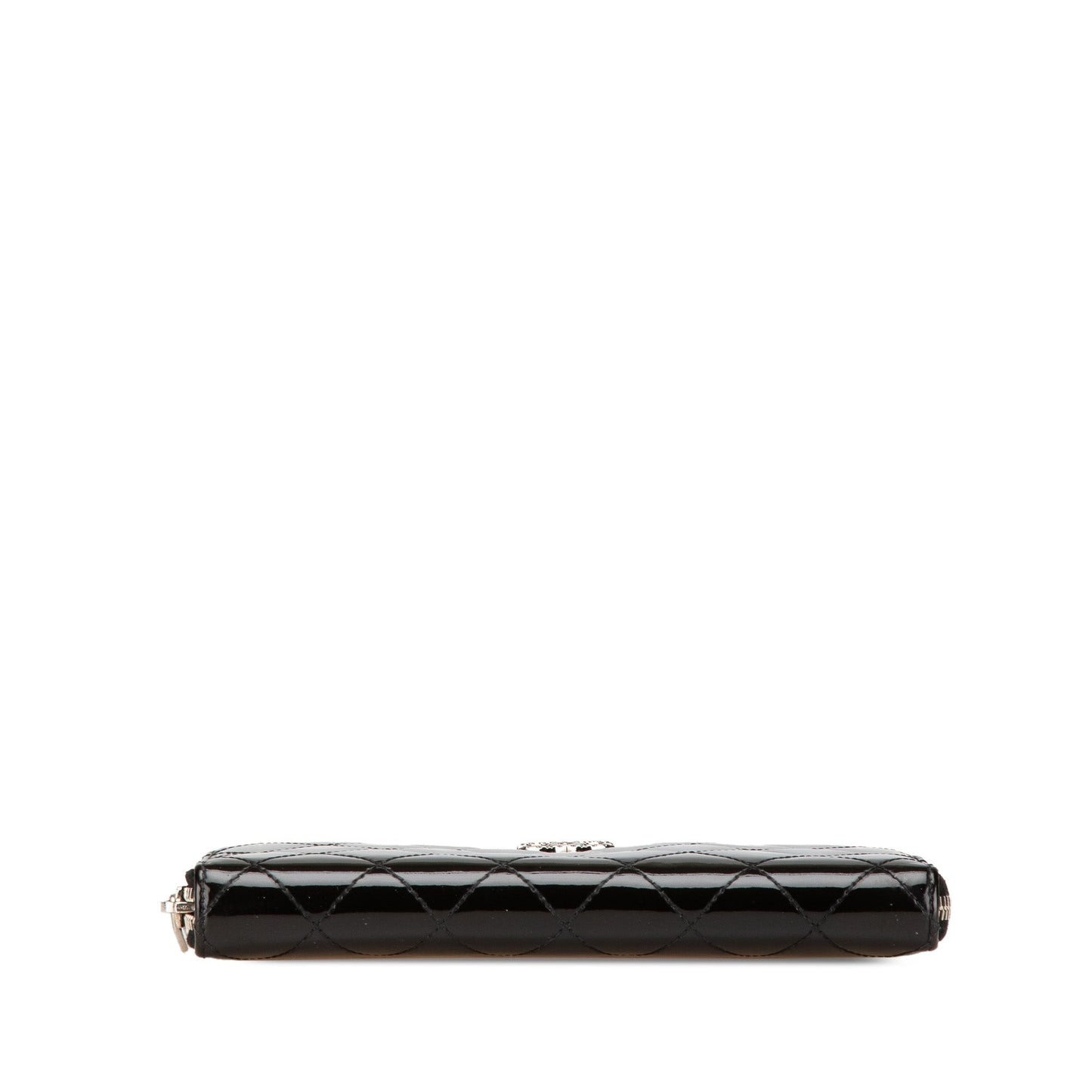 Black Chanel Quilted Patent Brilliant Zip Around Wallet