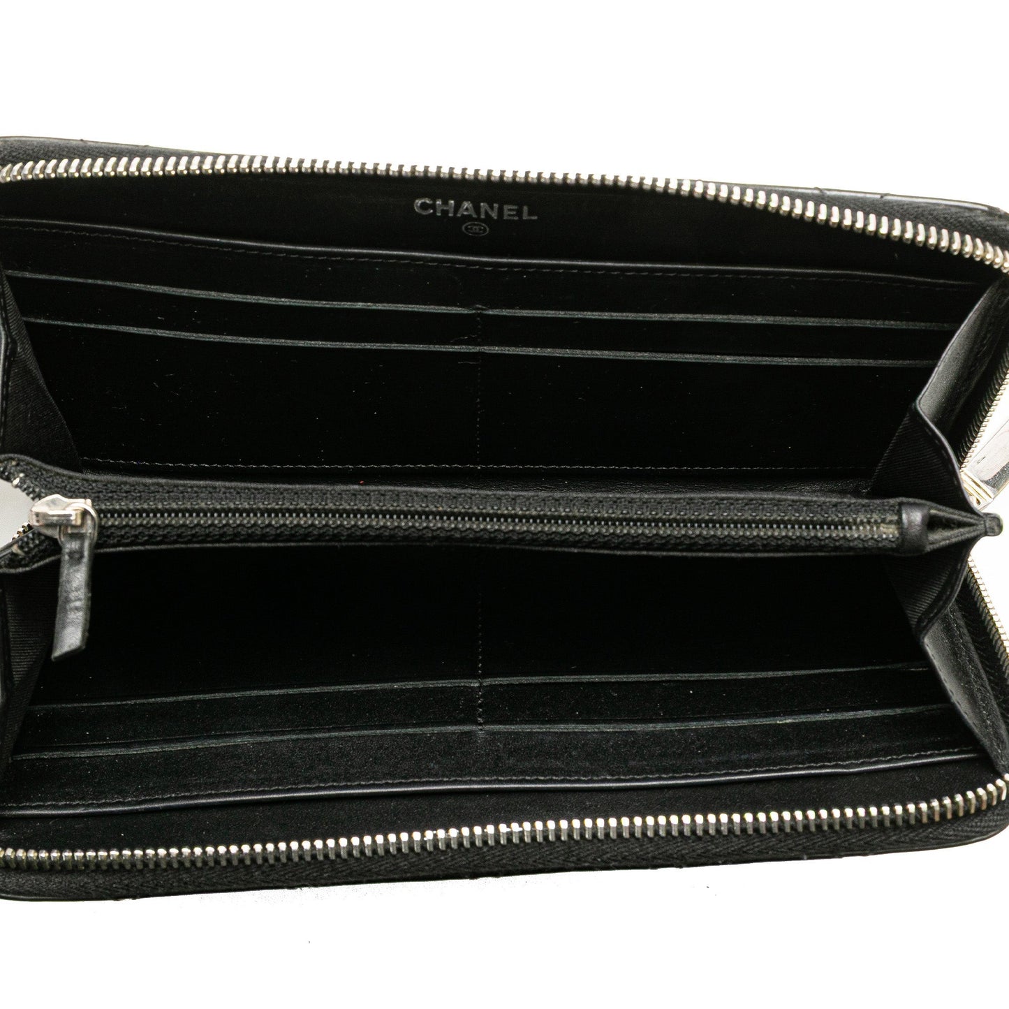 Black Chanel Quilted Patent Brilliant Zip Around Wallet