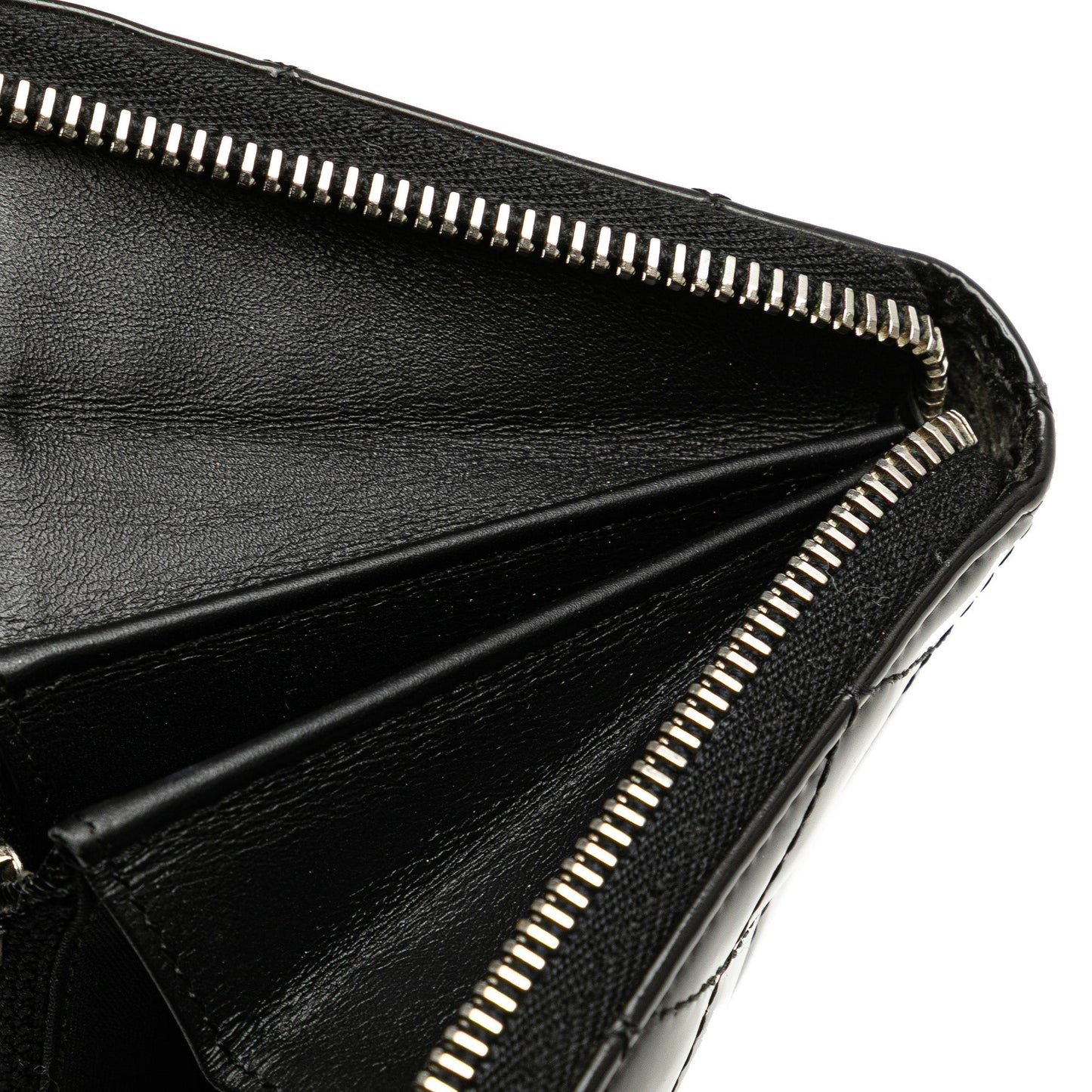 Black Chanel Quilted Patent Brilliant Zip Around Wallet