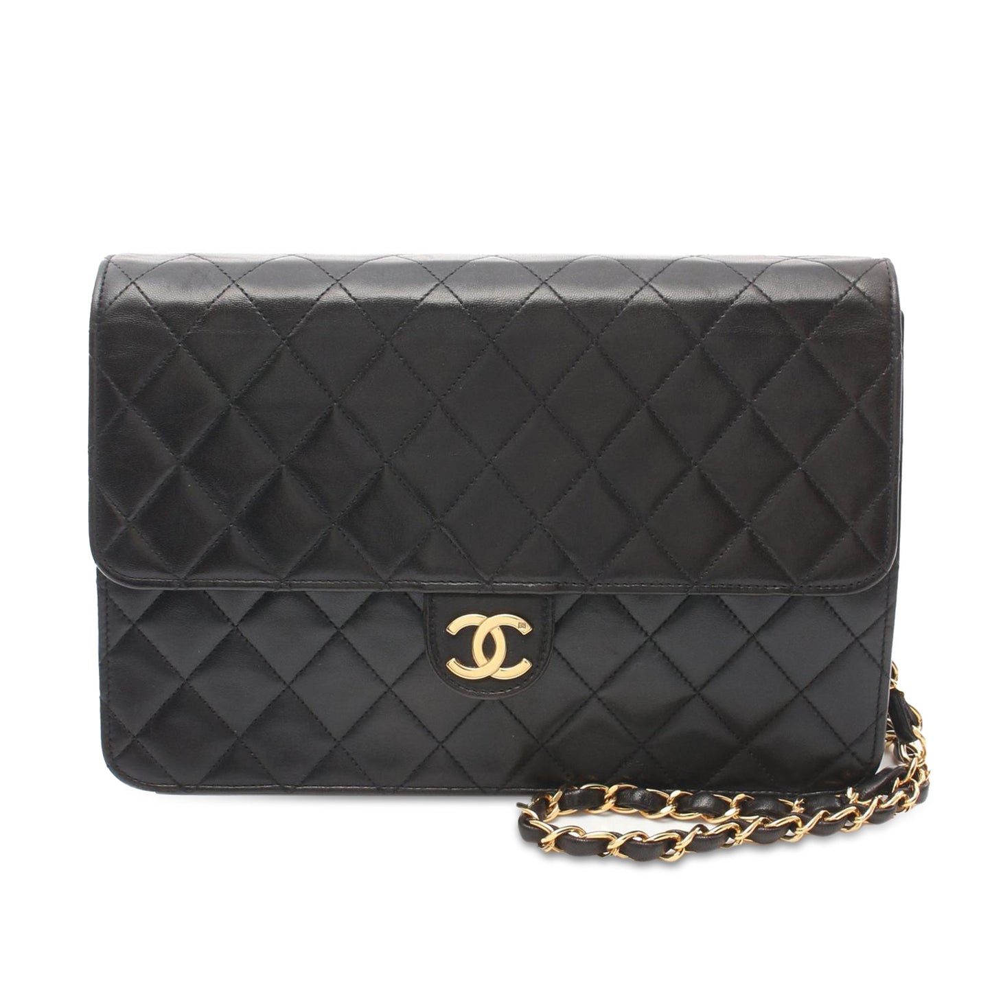 Black Chanel CC Quilted Lambskin Single Flap Crossbody Bag