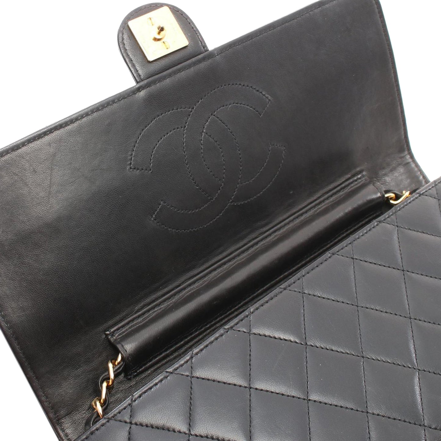 Black Chanel CC Quilted Lambskin Single Flap Crossbody Bag