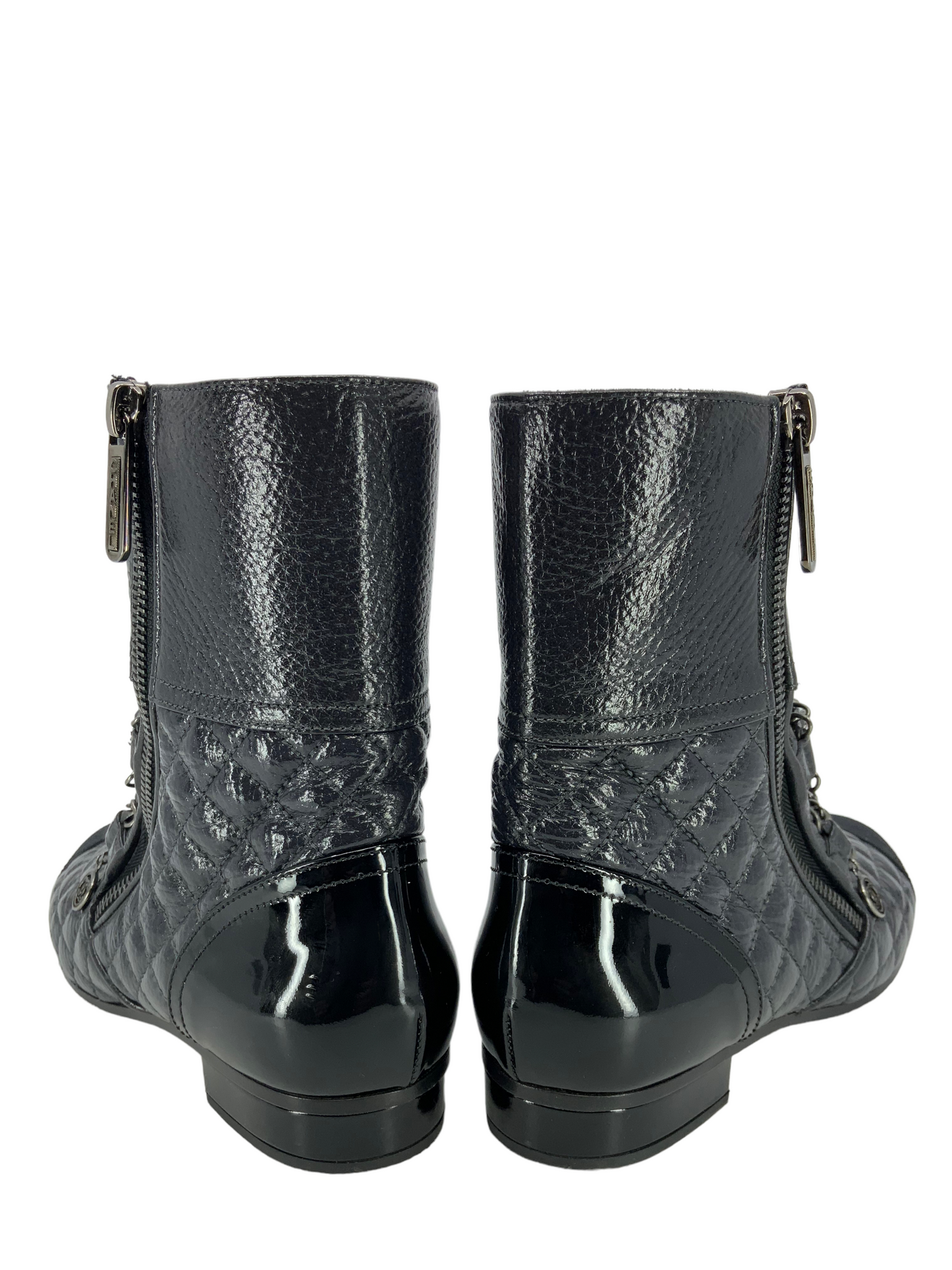 CHANEL Quilted Patent Leather Cap Toe Ankle Boots Size 6