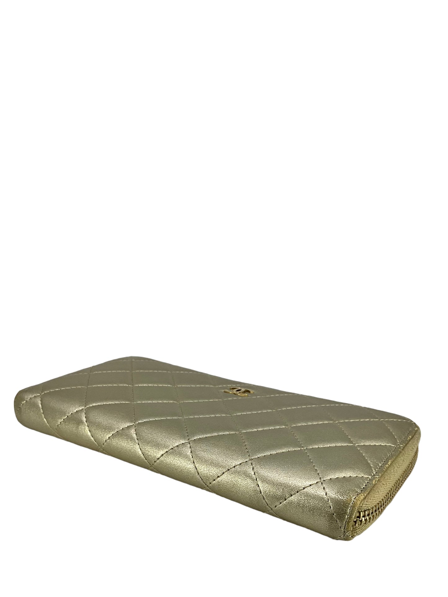 CHANEL Metallic Quilted Lambskin Long Zip Around Wallet