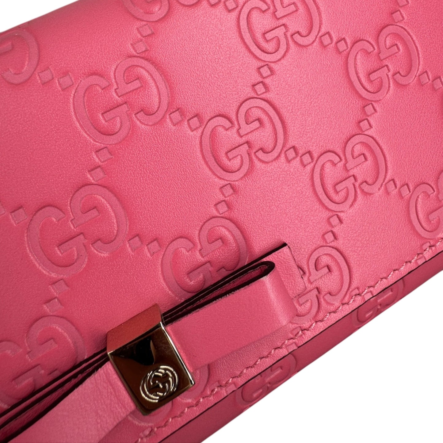GG Pink Guccissima Bow Continental Long Wallet