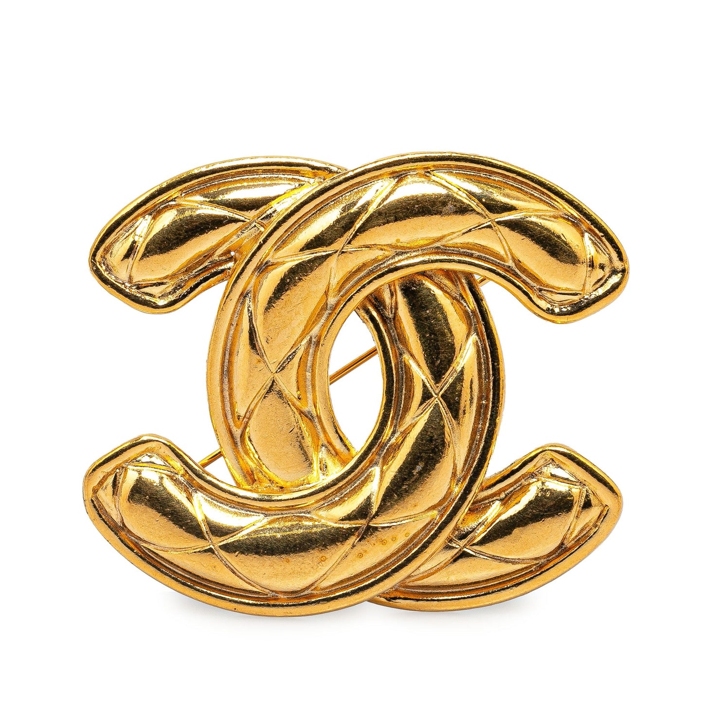 Gold Chanel Gold Plated CC Quilted Brooch
