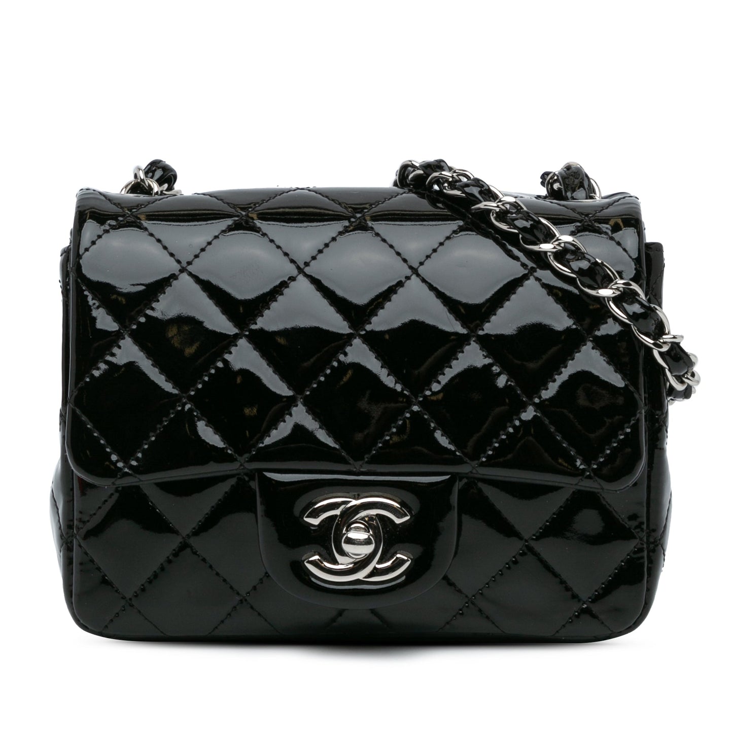 Black Chanel Mini Square Classic Patent Single Flap Crossbody Bag