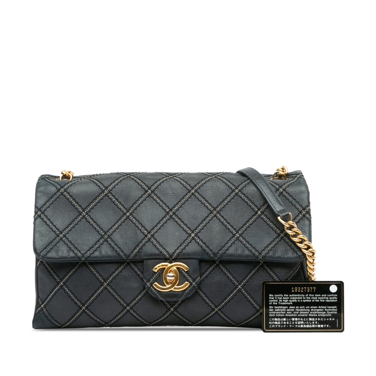 Blue Chanel Iridescent Calfskin Stitch Flap Crossbody Bag