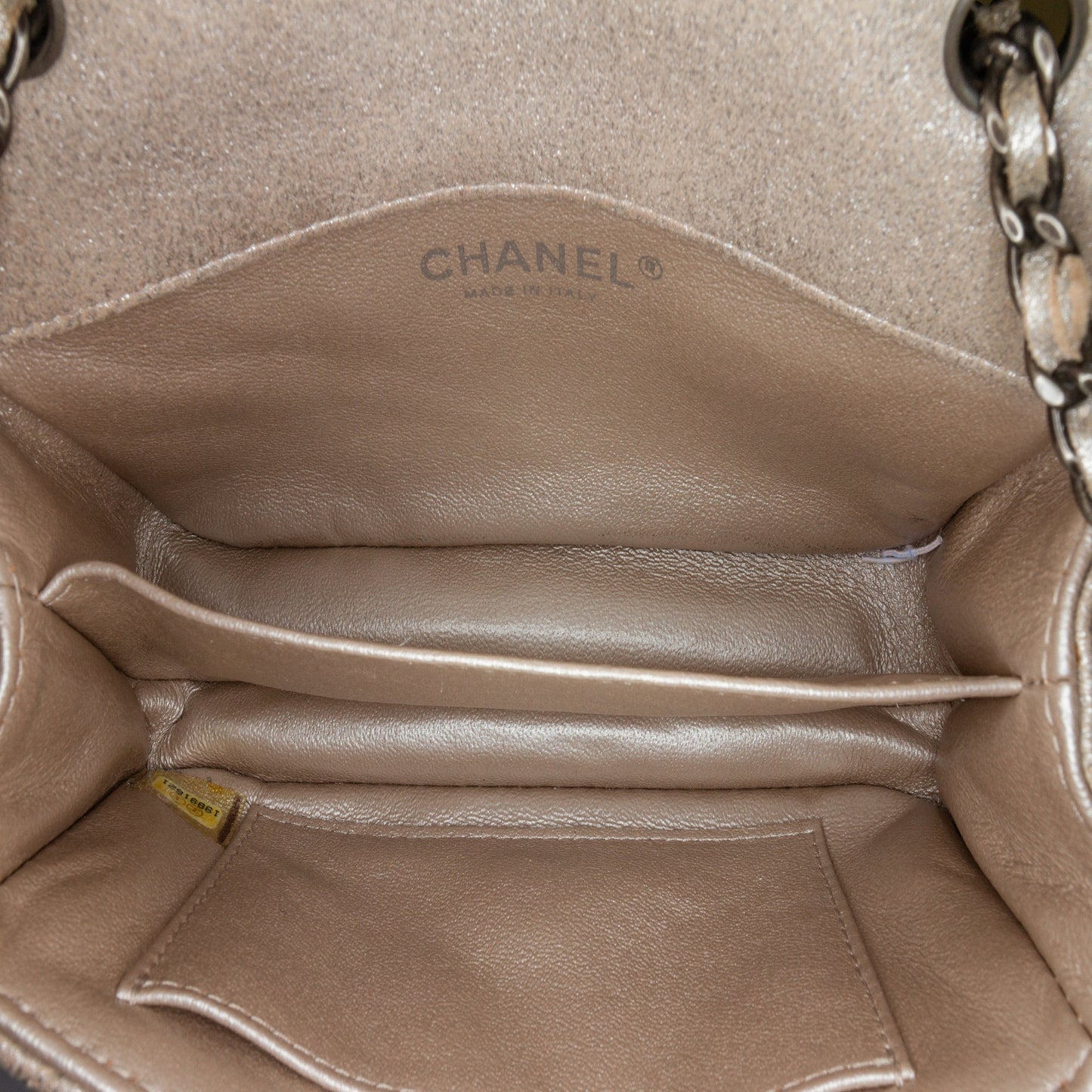 Gold Chanel Extra Mini Rectangular Classic Metallic Calfskin Single Flap Crossbody Bag
