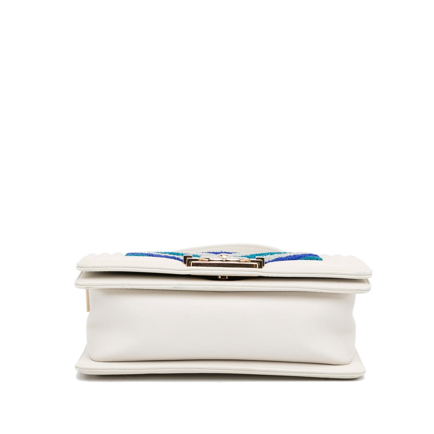 Chanel Boy Small White Embroidered Lurex Chevron Lambskin Gold