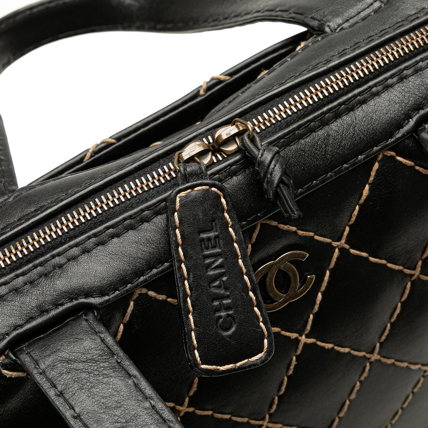 Black Chanel CC Lambskin Wild Stitch Handbag