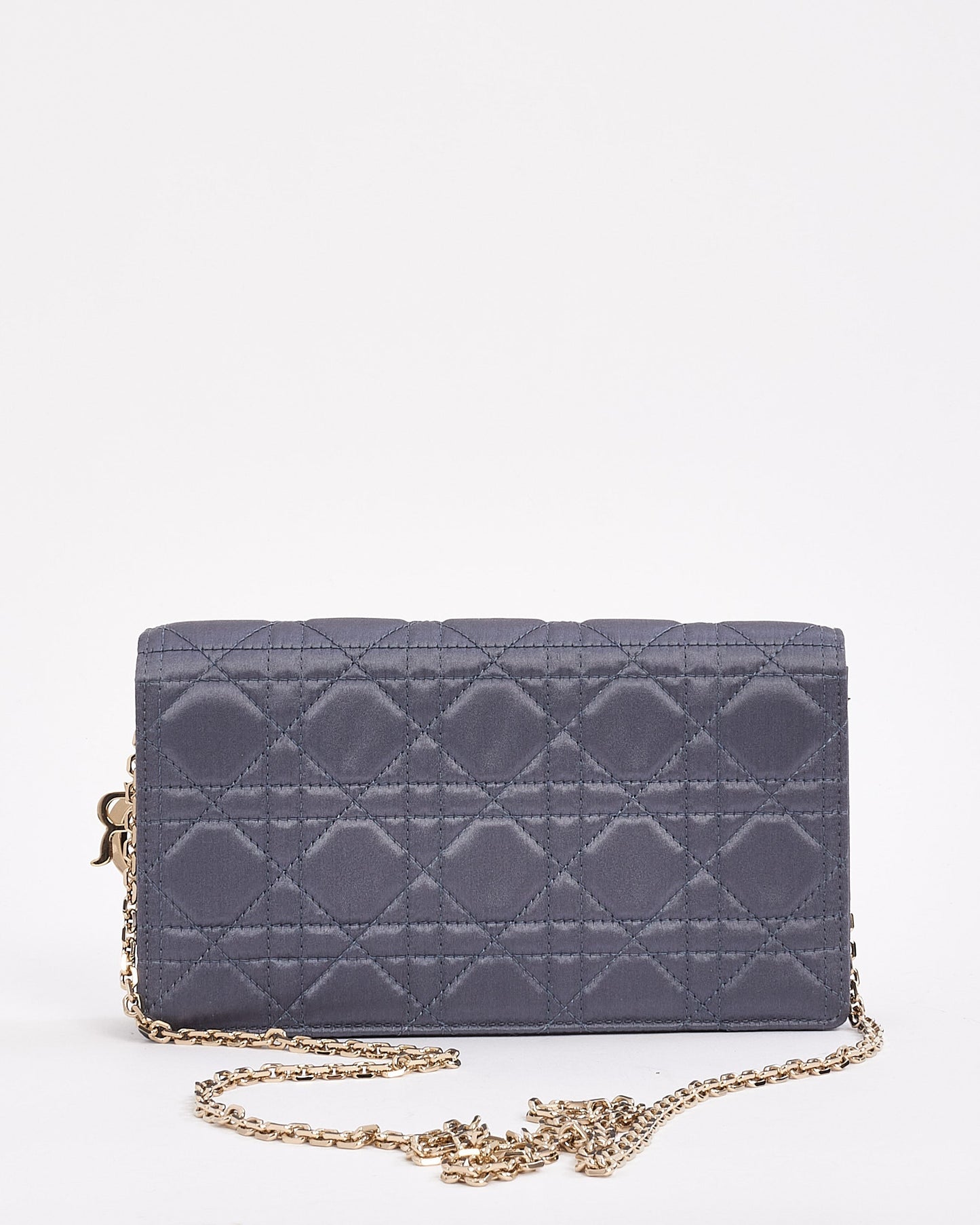 Dior Blue Satin Lady Dior Pouch Wallet on Chain