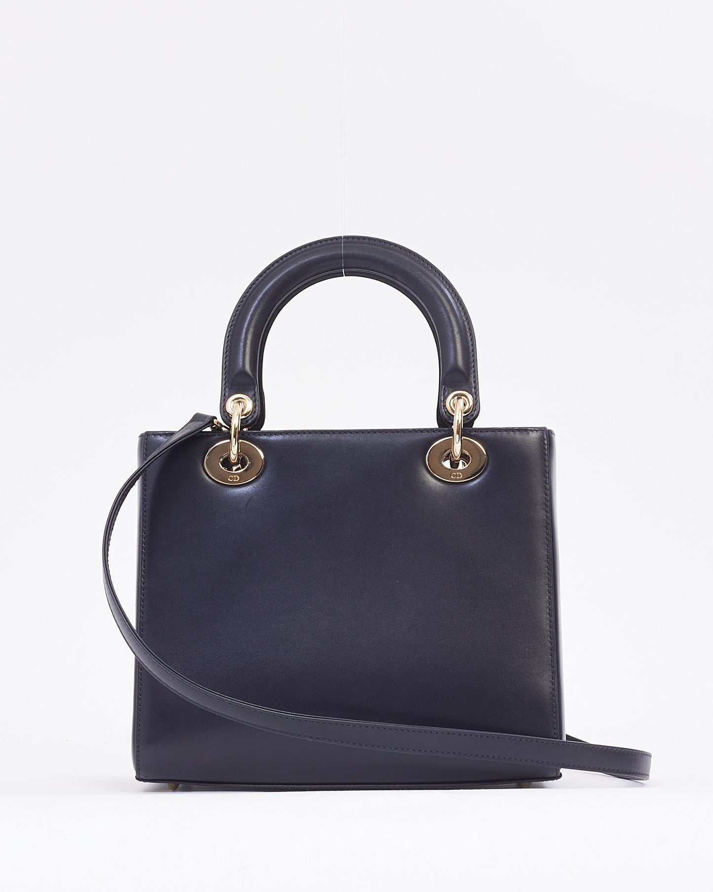 Dior Navy Leather Medium Lady Dior Pockets Top Handle Bag