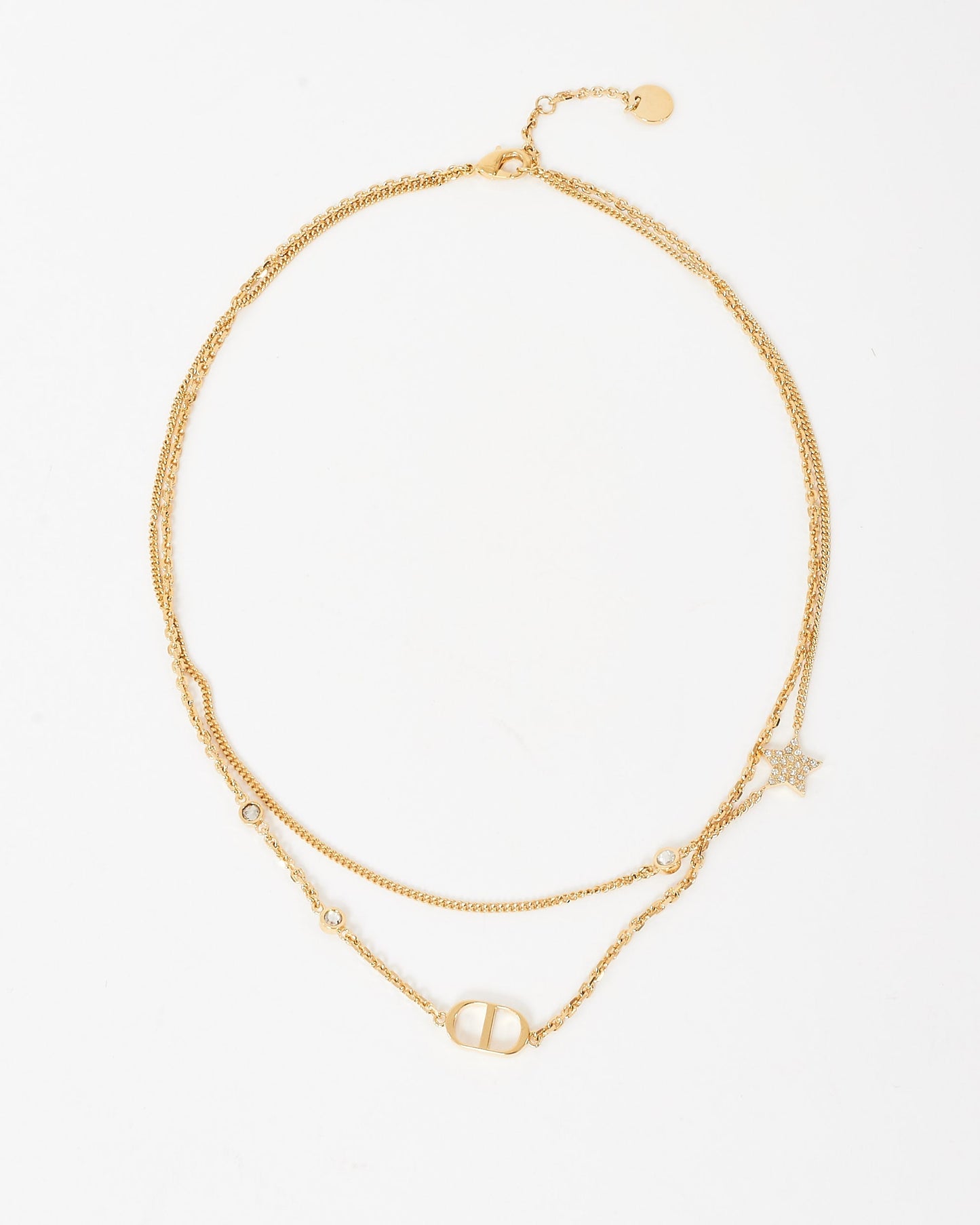 Dior Gold-Finish Metal and White Crystals Petit CD Double Necklace