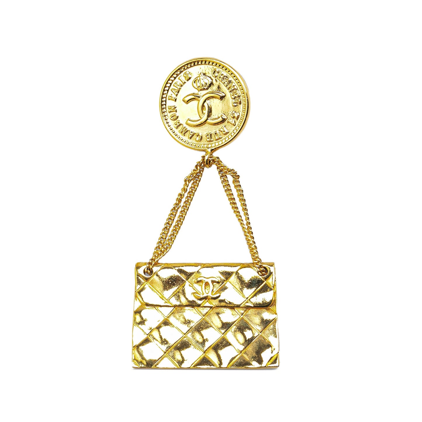 Gold Chanel Gold Plated CC Quilted Flap Bag Brooch