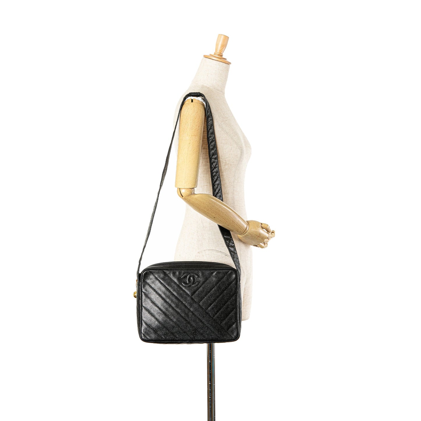 Black Chanel CC Diagonal Quilted Caviar Crossbody