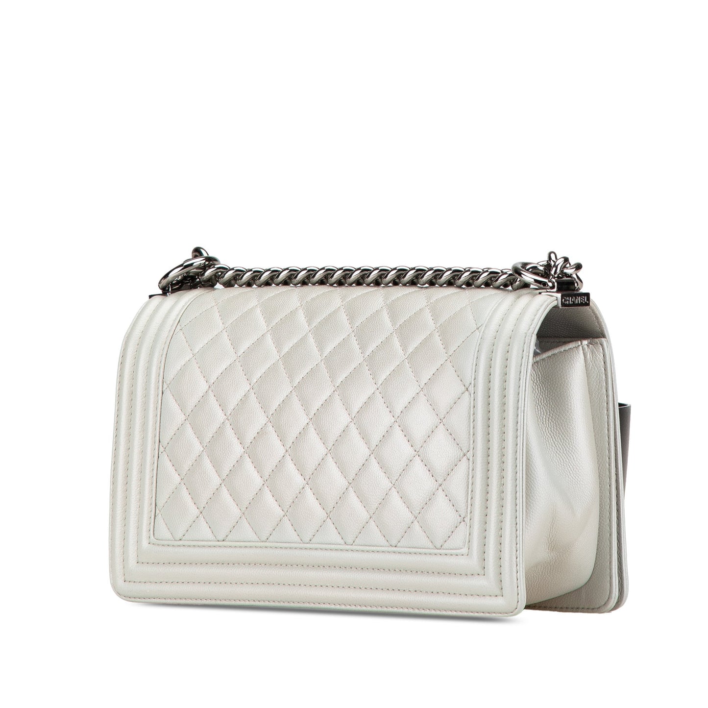 Gray Chanel Medium Metallic Caviar Boy Flap Crossbody Bag