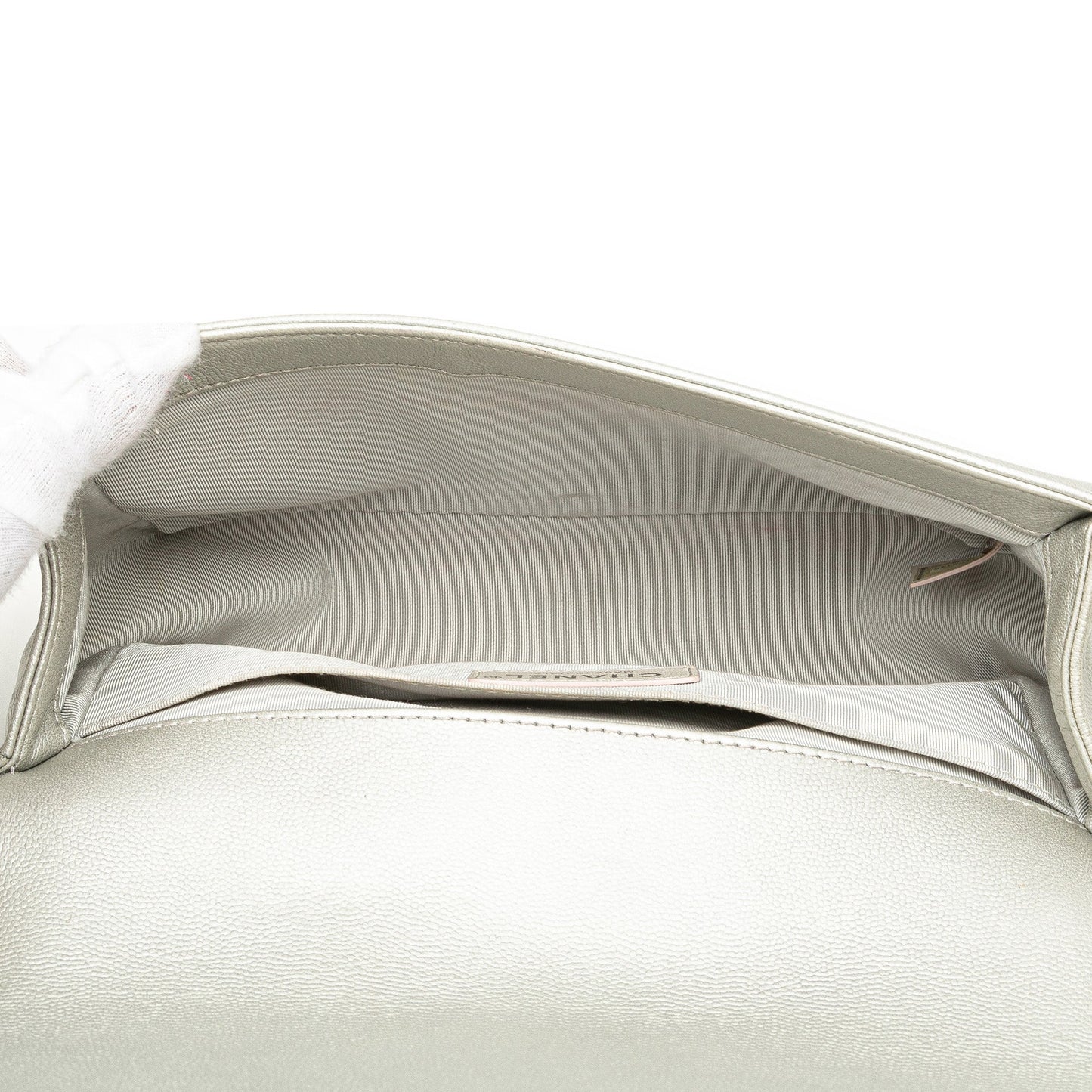 Gray Chanel Medium Metallic Caviar Boy Flap Crossbody Bag