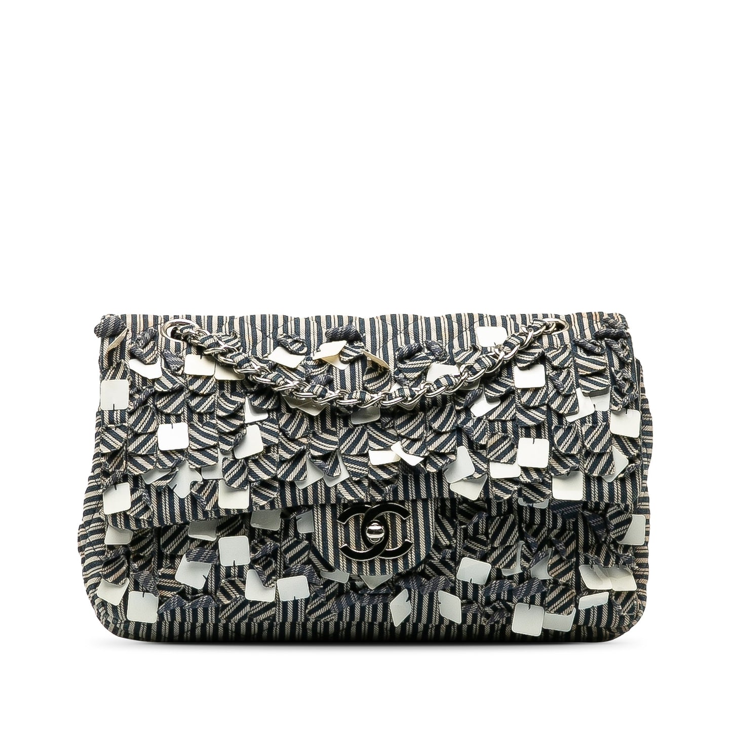 Chanel Sac Medium Cotton Striped Double Flap