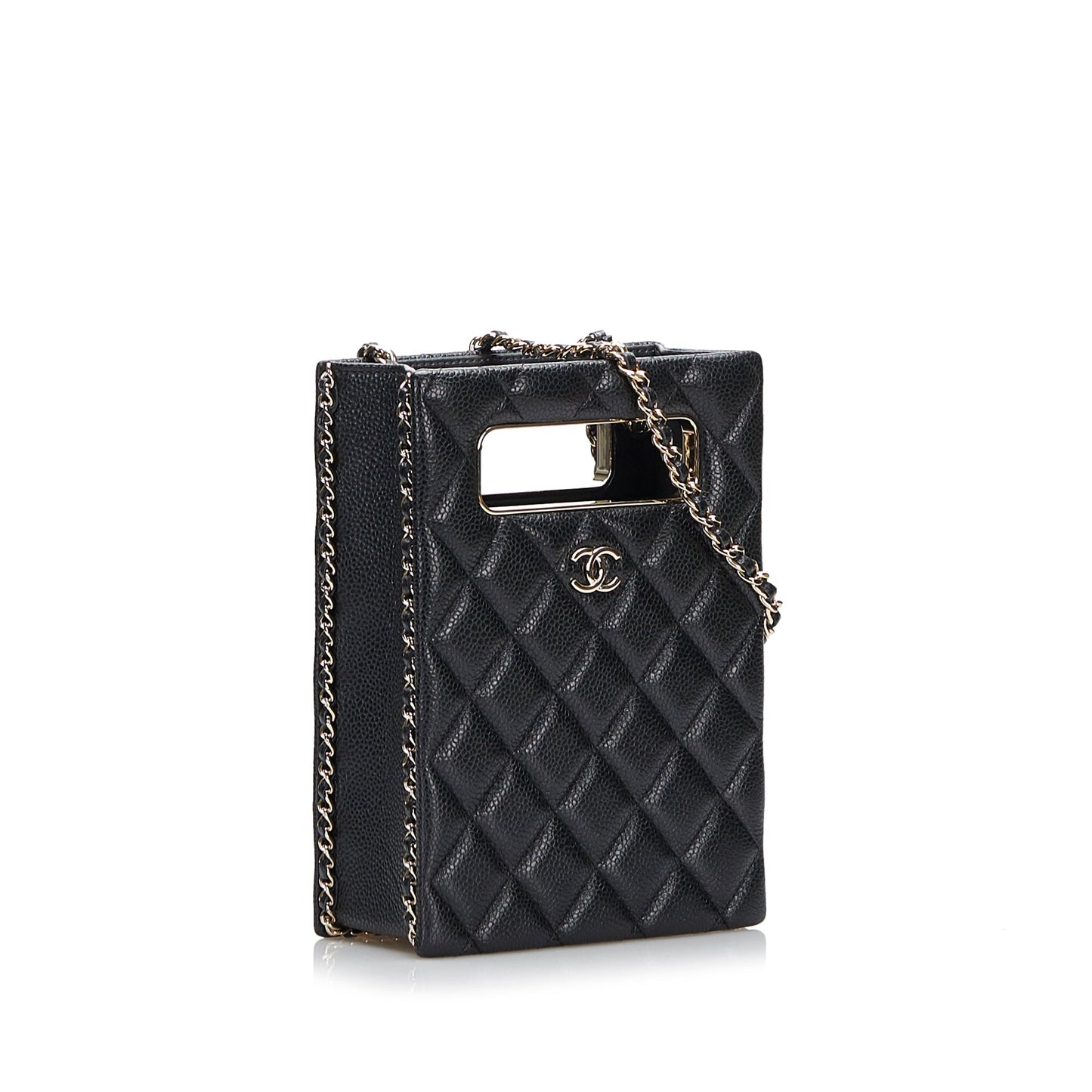 Chanel Sac Mini Caviar Chain Around Cut Out Evening Bag