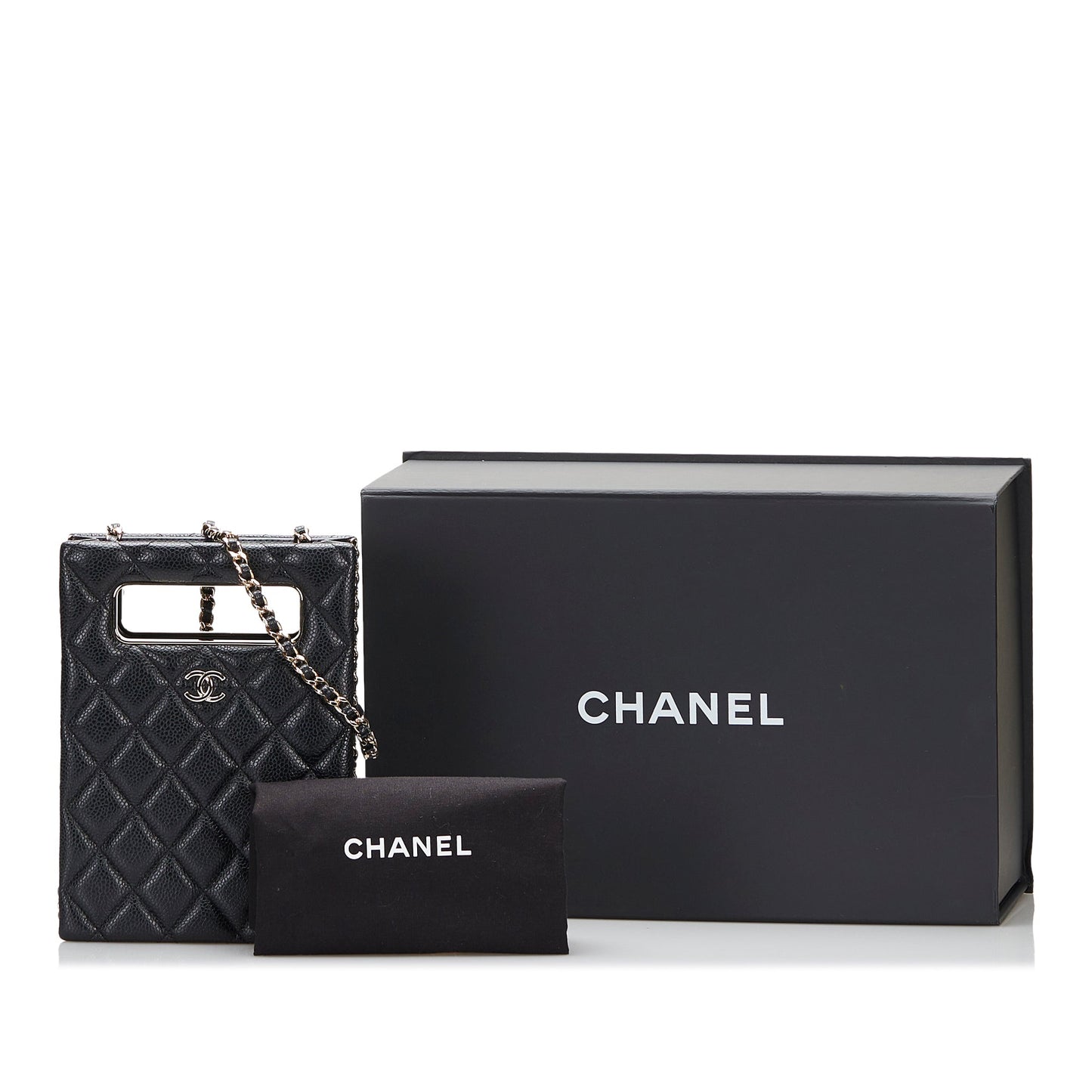 Chanel Sac Mini Caviar Chain Around Cut Out Evening Bag