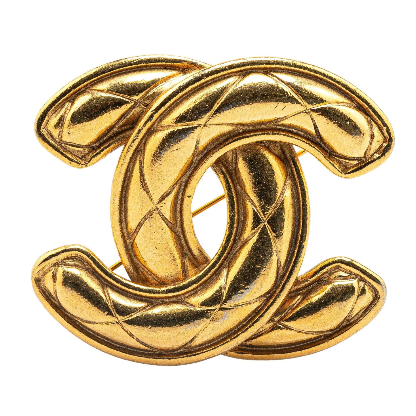 Gold Chanel Gold Plated CC Quilted Brooch