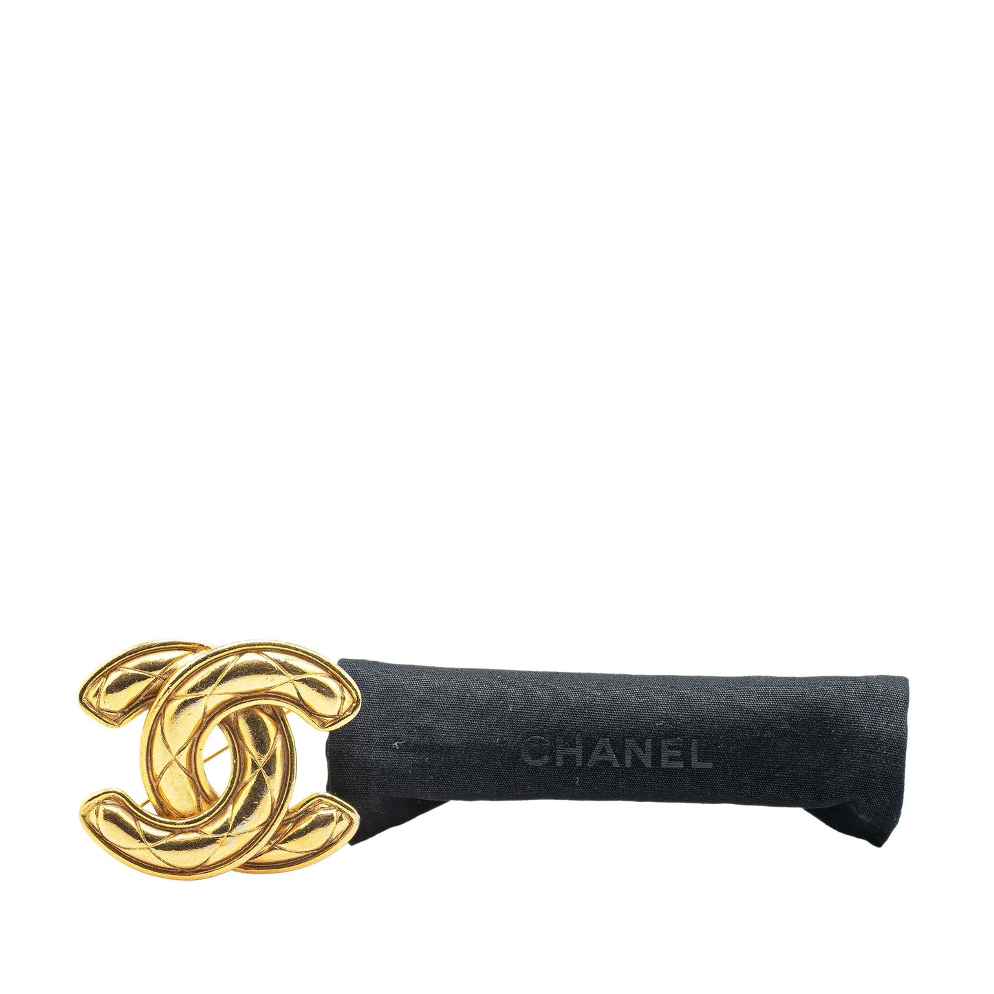 Gold Chanel Gold Plated CC Quilted Brooch