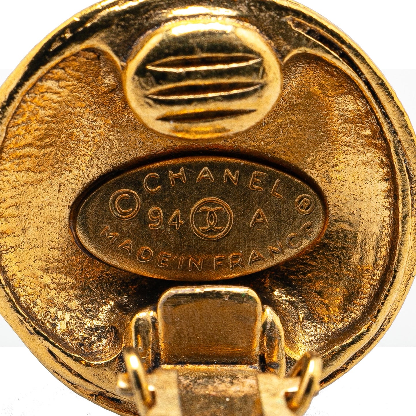 Gold Chanel Gold Plated CC Round Clip On Earrings
